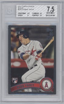Mike Trout  from the 2011 Topps Update Series Baseball set featuring a Black parallel graded by Beckett and given an overall grade of 7.5.