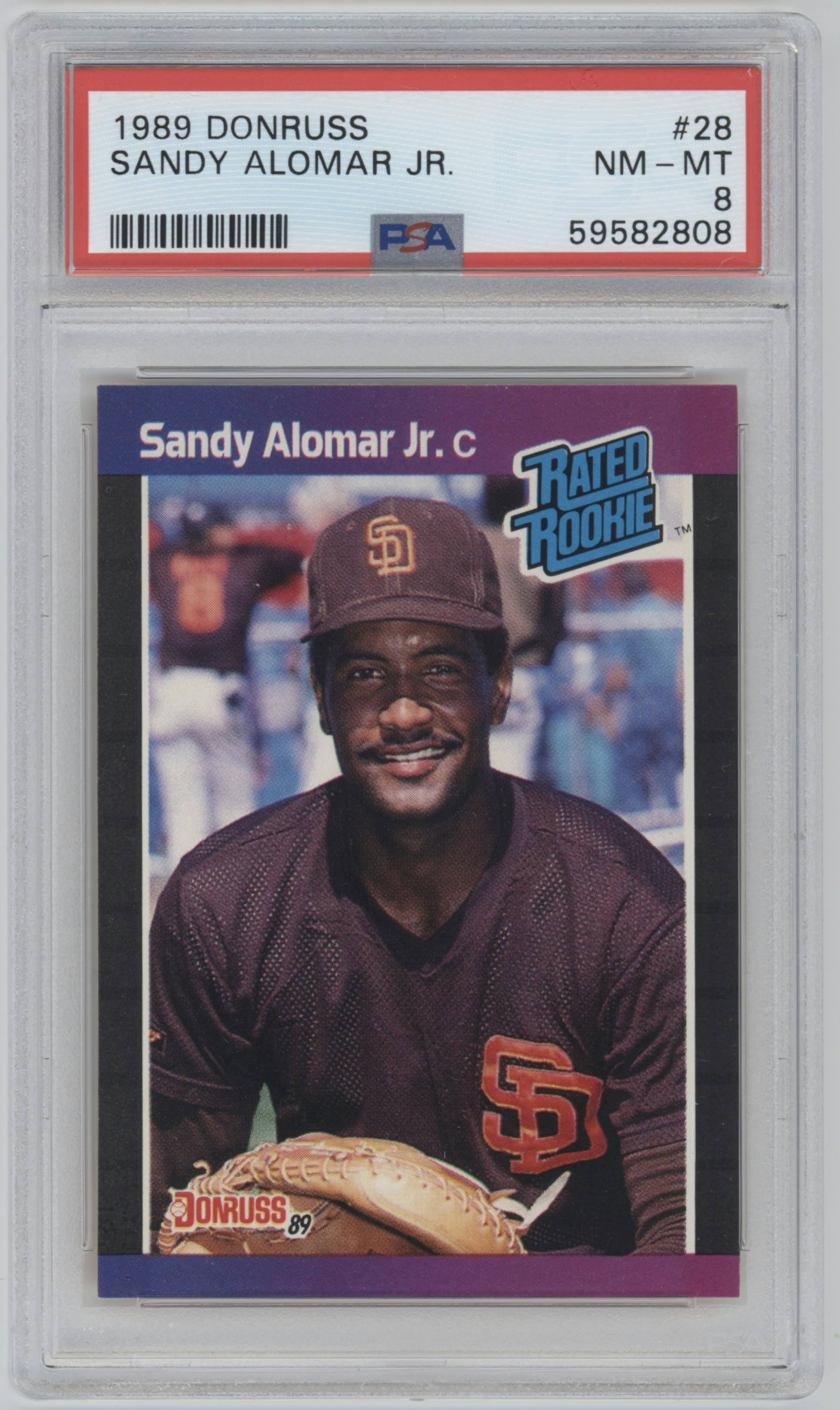 Sandy Alomar Jr. from the 1989 Donruss set graded by PSA and given an overall grade of 8.
