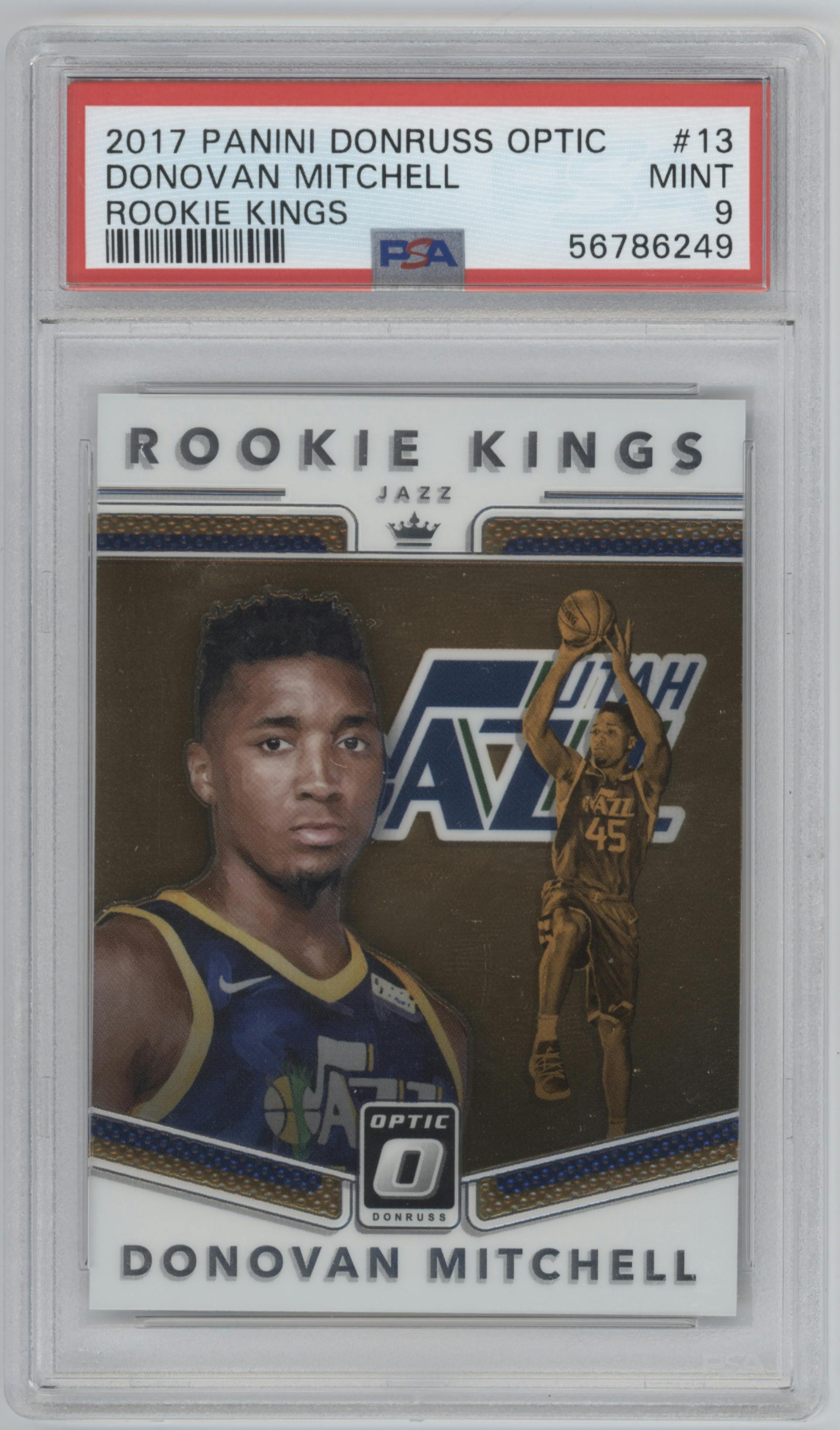 Donovan Mitchell from the 2017-18 Panini Donruss Optic set graded by PSA and given an overall grade of 9.