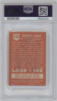 Genghis Khan from the 1952 Topps Look 'n See Trading Cards set graded by PSA and given an overall grade of 6.