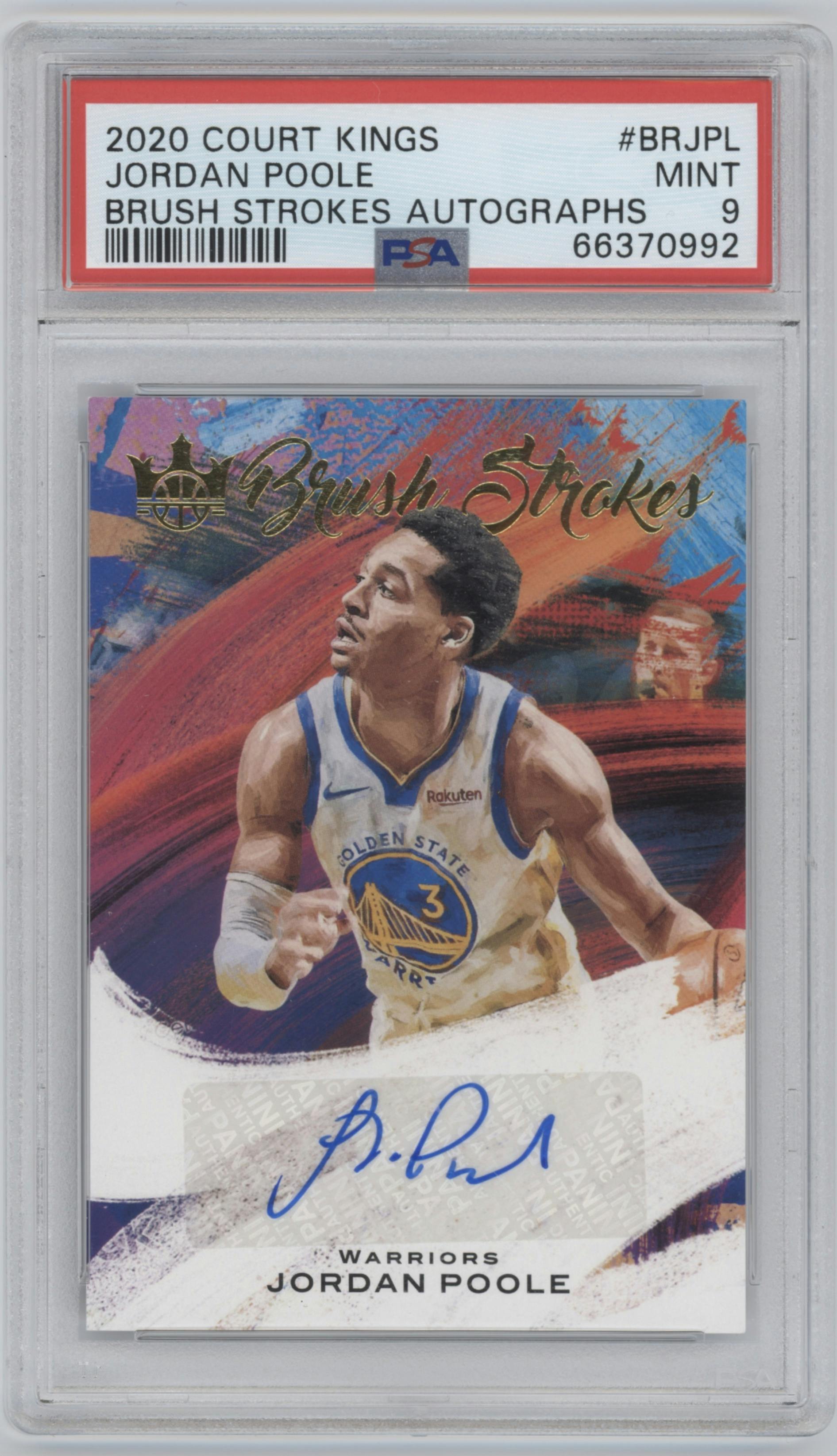 Jordan Poole from the 2020-21 Panini Court Kings Basketball set graded by PSA and given an overall grade of 9.