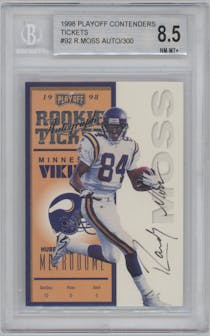 Randy Moss from the 1998 Playoff Contenders set graded by Beckett and given an overall grade of 8.5.