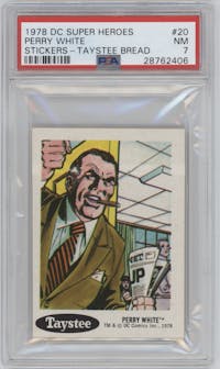 Perry White from the 1978 Taystee DC Super Heroes Stickers set graded by PSA and given an overall grade of 7.