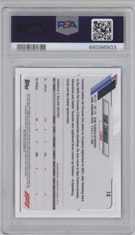 Yuki Tsunoda from the 2021 Topps Chrome F1  set featuring a Red/Green Refractor parallel graded by PSA and given an overall grade of 10.