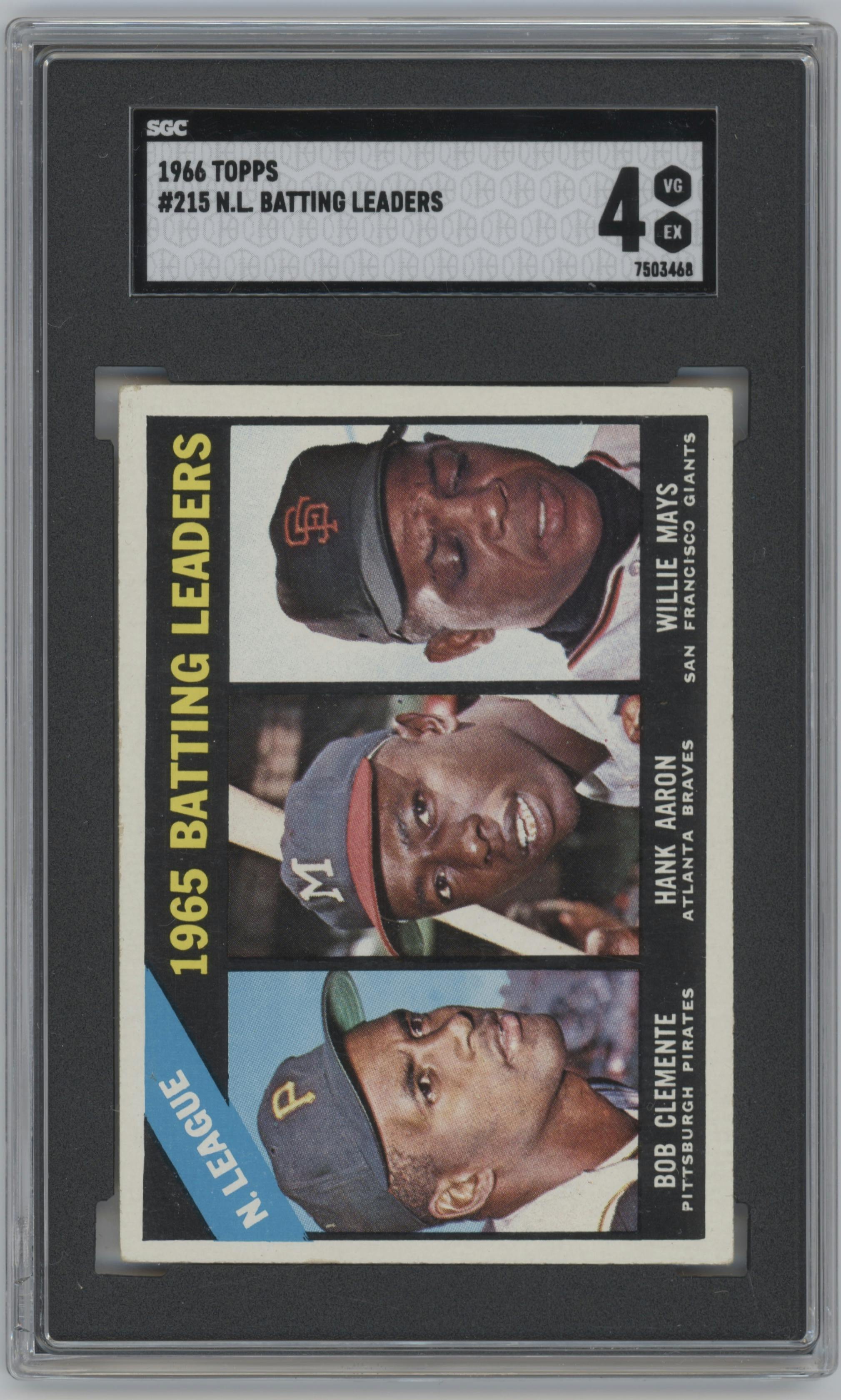 Bob Clemente/Hank Aaron/Willie Mays from the 1966 Topps set graded by SGC and given an overall grade of 4.