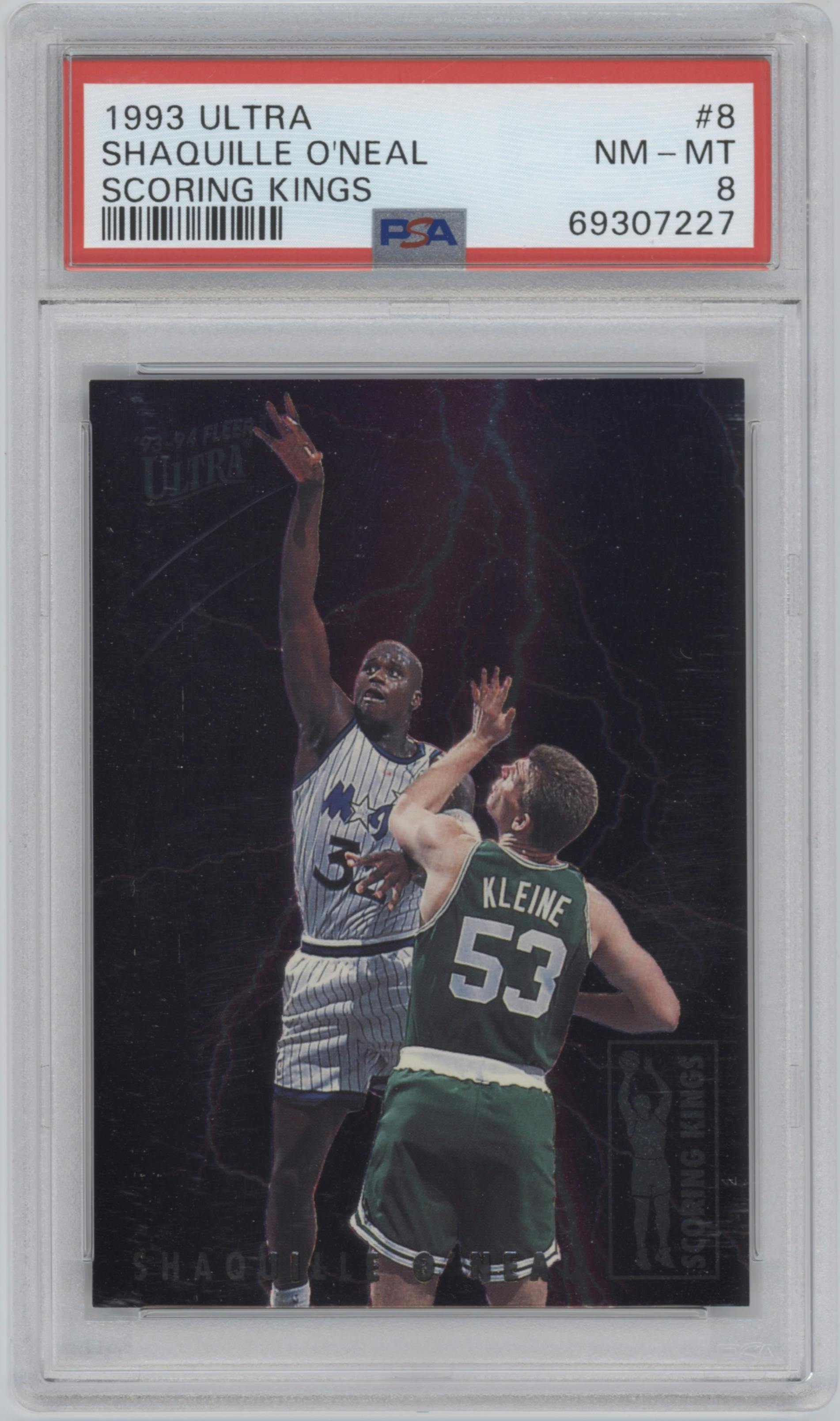 Shaquille O'Neal from the 1993-94 Fleer Ultra set graded by PSA and given an overall grade of 8.