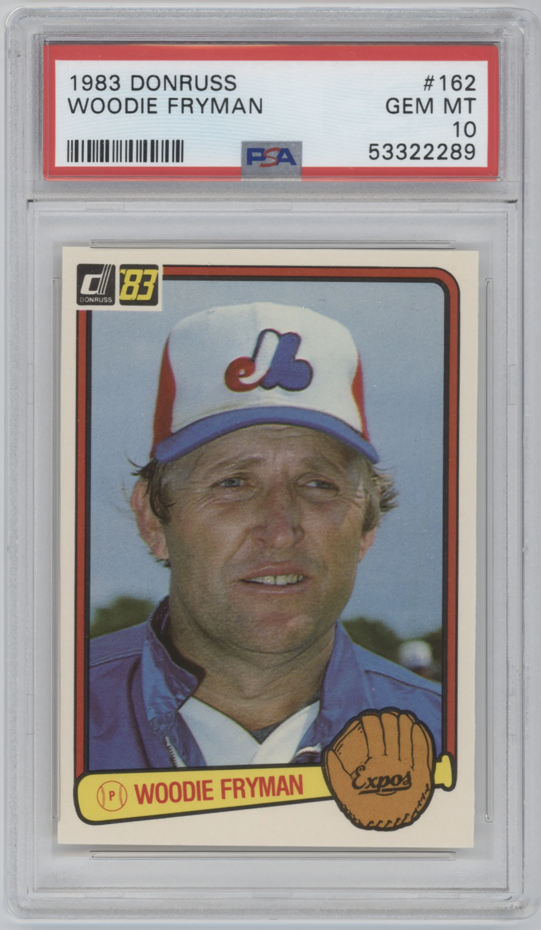 Woodie Fryman from the 1983 Donruss set graded by PSA and given an overall grade of 10.