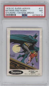 Batman And Robin from the 1978 Taystee DC Super Heroes Stickers set graded by PSA and given an overall grade of 7.
