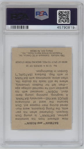 Batman And Robin from the 1978 Taystee DC Super Heroes Stickers set graded by PSA and given an overall grade of 7.