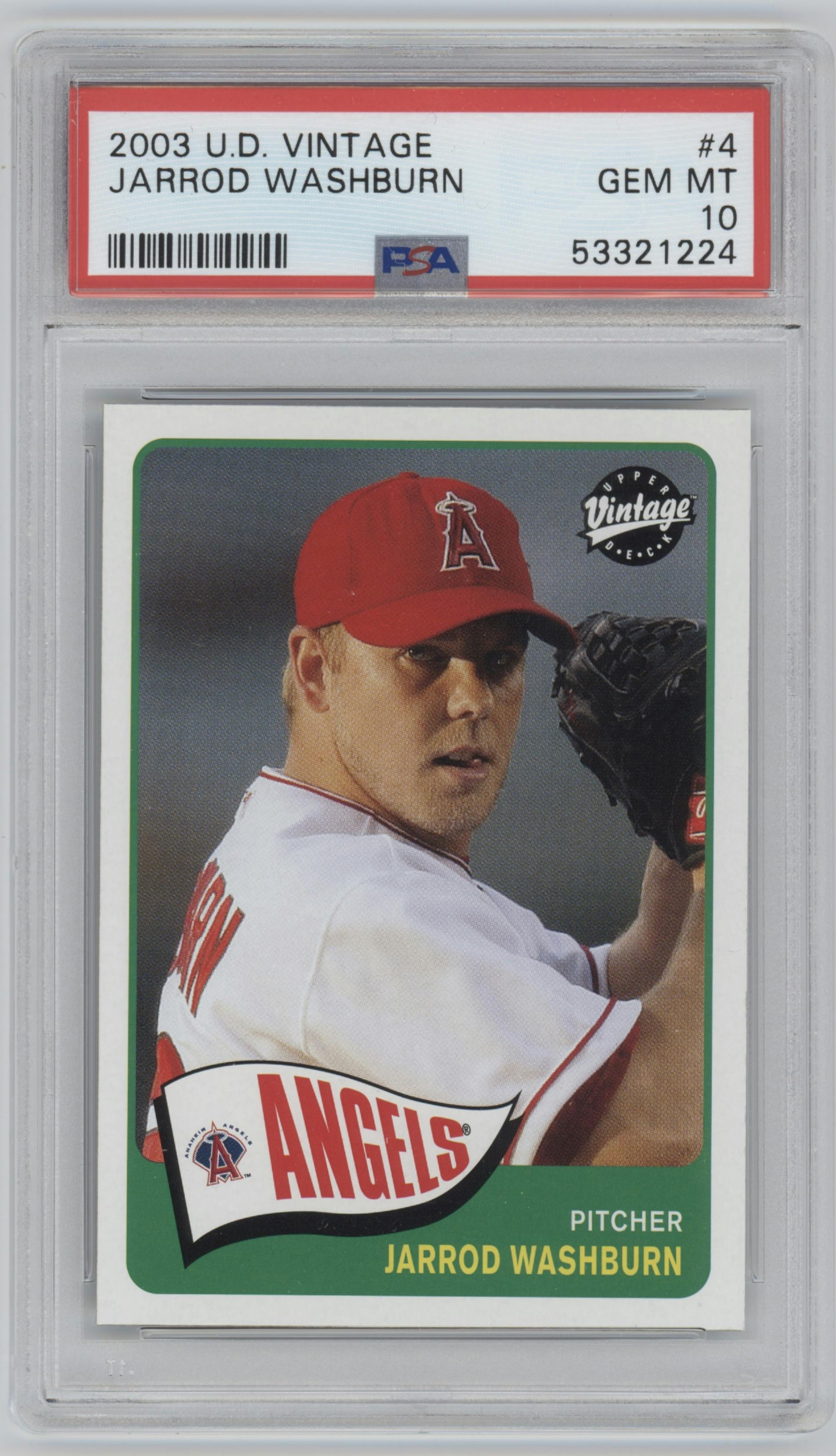 Jarrod Washburn from the 2003 Upper Deck Vintage set graded by PSA and given an overall grade of 10.