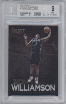 Zion Williamson from the 2019-20 Panini Select set graded by Beckett and given an overall grade of 9.