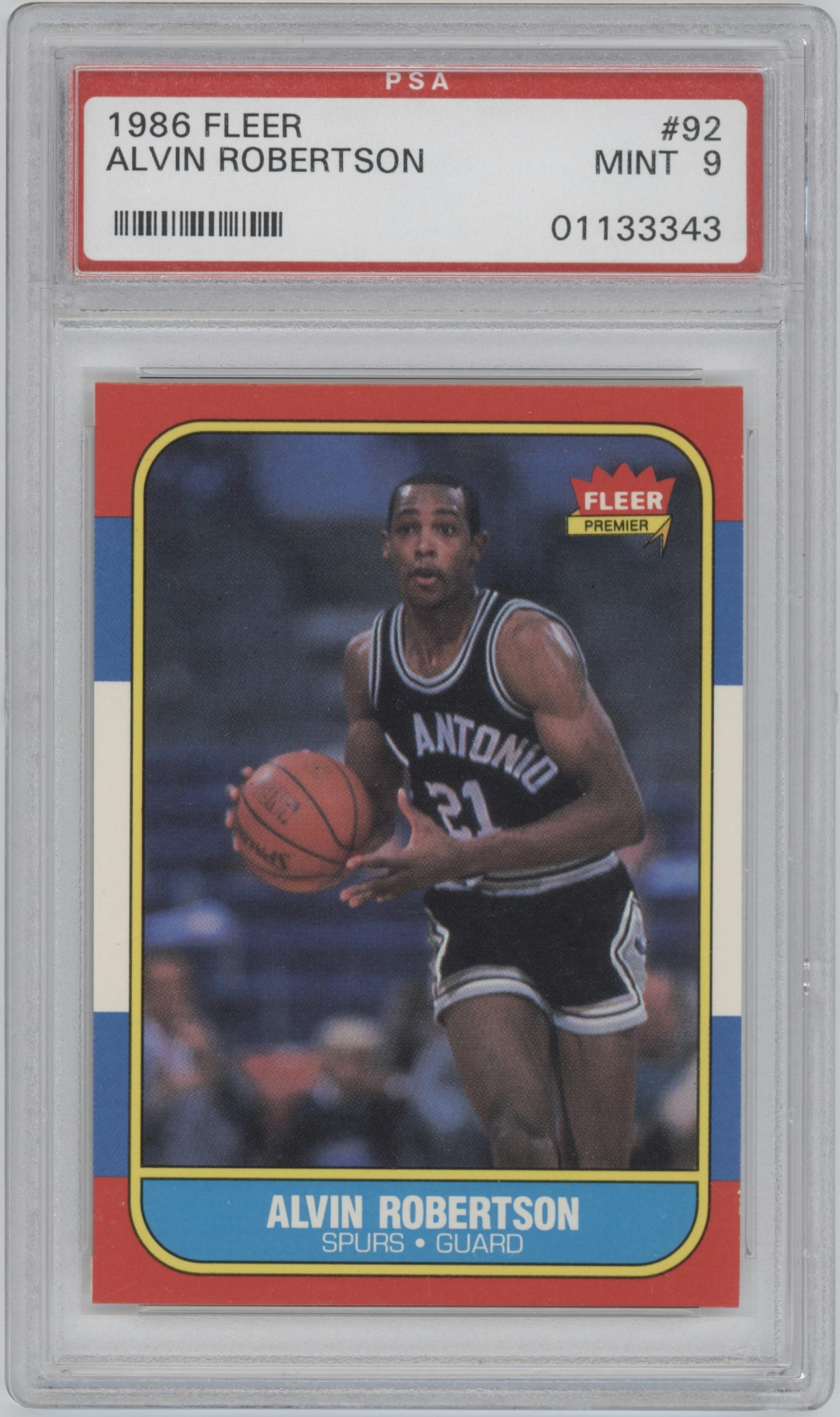 Alvin Robertson from the 1986-87 Fleer set graded by PSA and given an overall grade of 9.