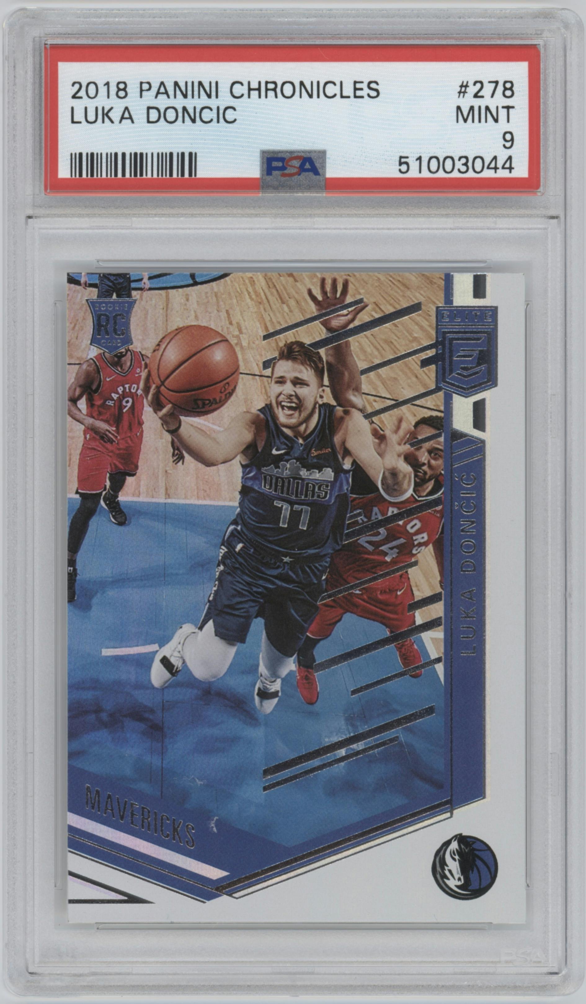 Luka Doncic from the 2018-19 Panini Chronicles set graded by PSA and given an overall grade of 9.