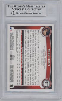 Mike Trout  from the 2011 Topps Update set featuring a Hope Diamond Anniversary parallel graded by Beckett and given an overall grade of 8.5.