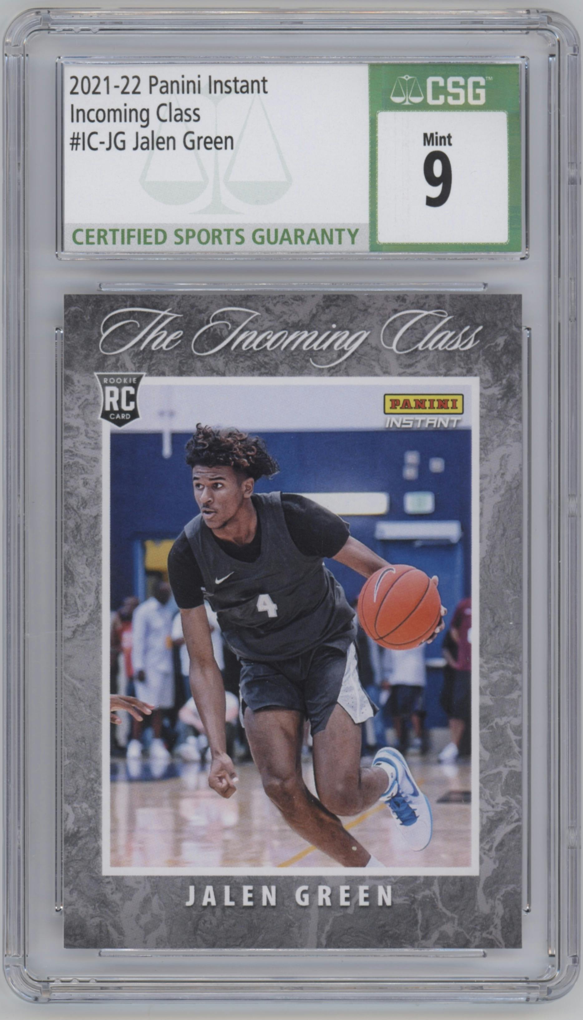 Jalen Green from the 2021-22 Panini Instant The Incoming Class set graded by CSG and given an overall grade of 9.