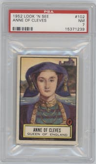 Anne of Cleves from the 1952 Topps Look 'n See Trading Cards set graded by PSA and given an overall grade of 7.