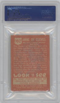 Anne of Cleves from the 1952 Topps Look 'n See Trading Cards set graded by PSA and given an overall grade of 7.