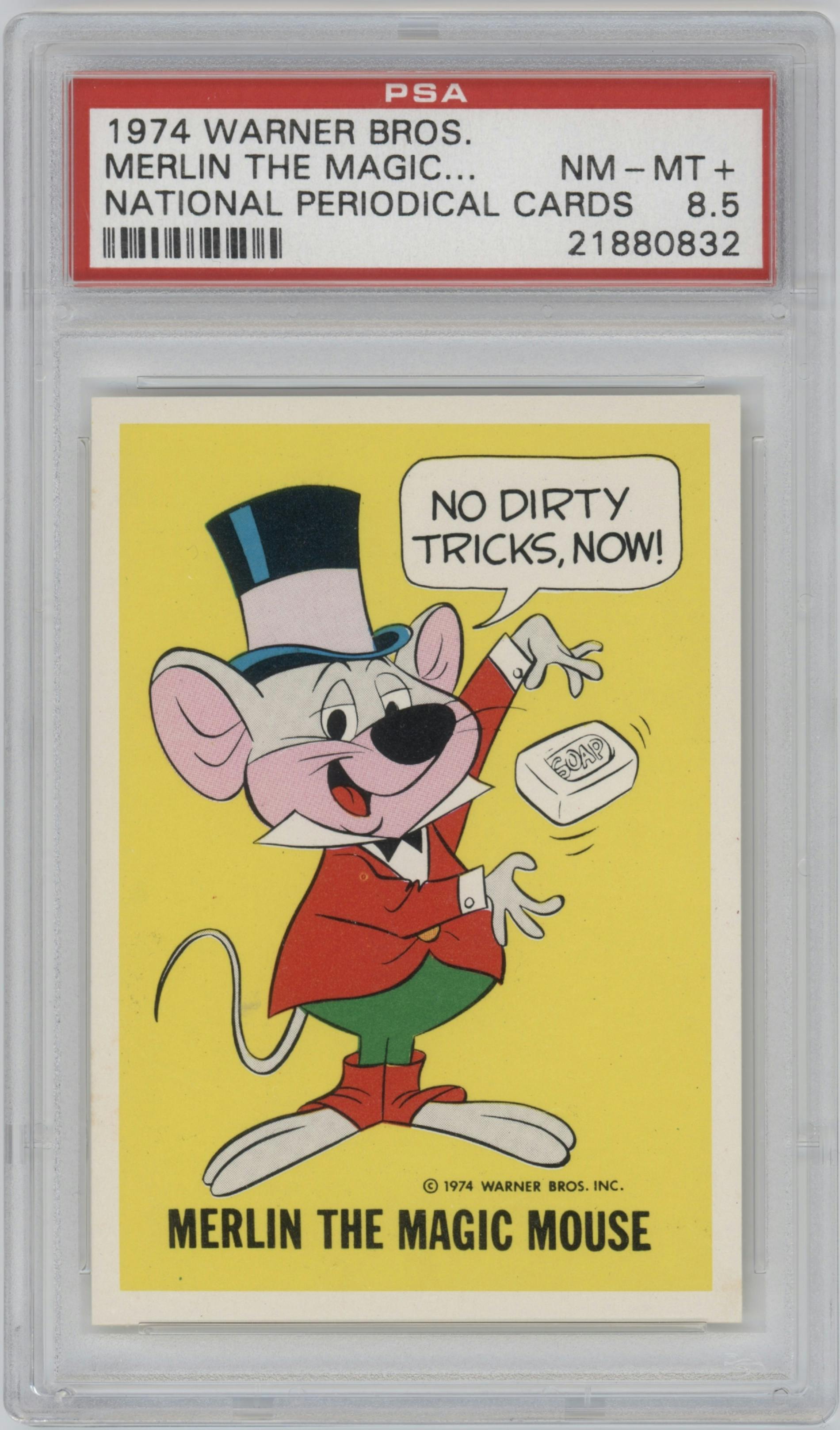 Merlin The Magic Mouse from the 1974 Warner Bros. set graded by PSA and given an overall grade of 8.5.
