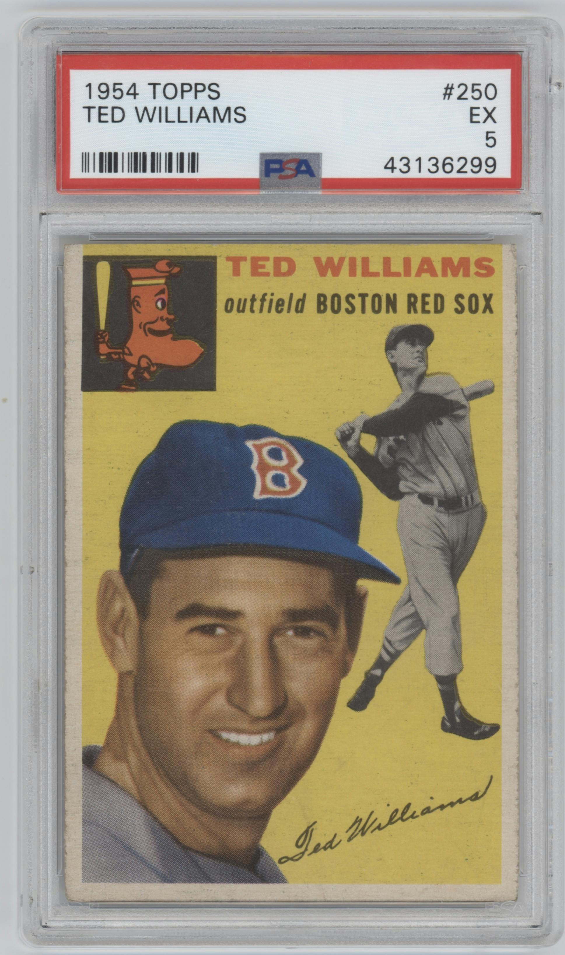 Ted Williams from the 1954 Topps Baseball set graded by PSA and given an overall grade of 5.