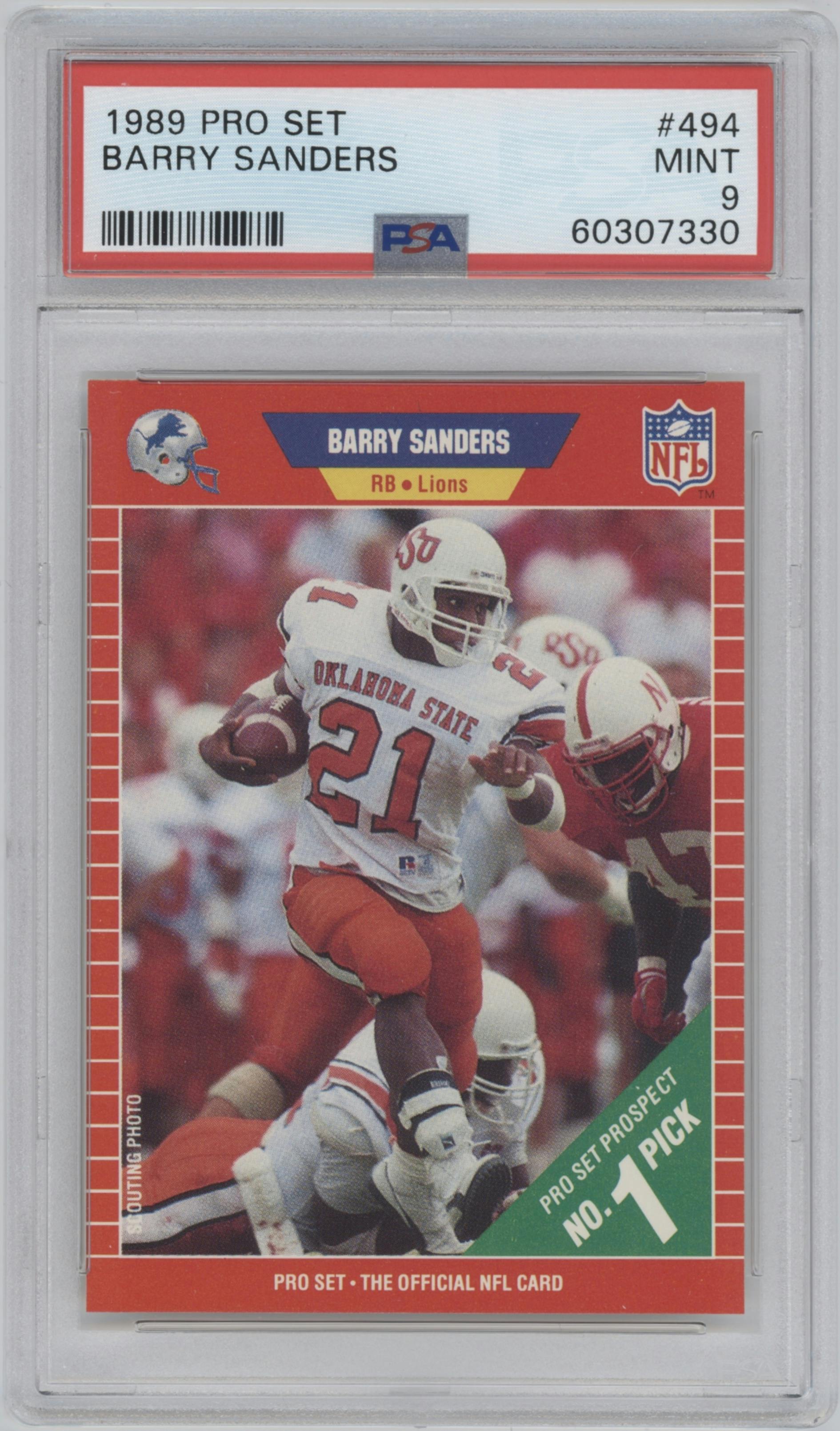 Barry Sanders from the 1989 Pro Set set graded by PSA and given an overall grade of 9.