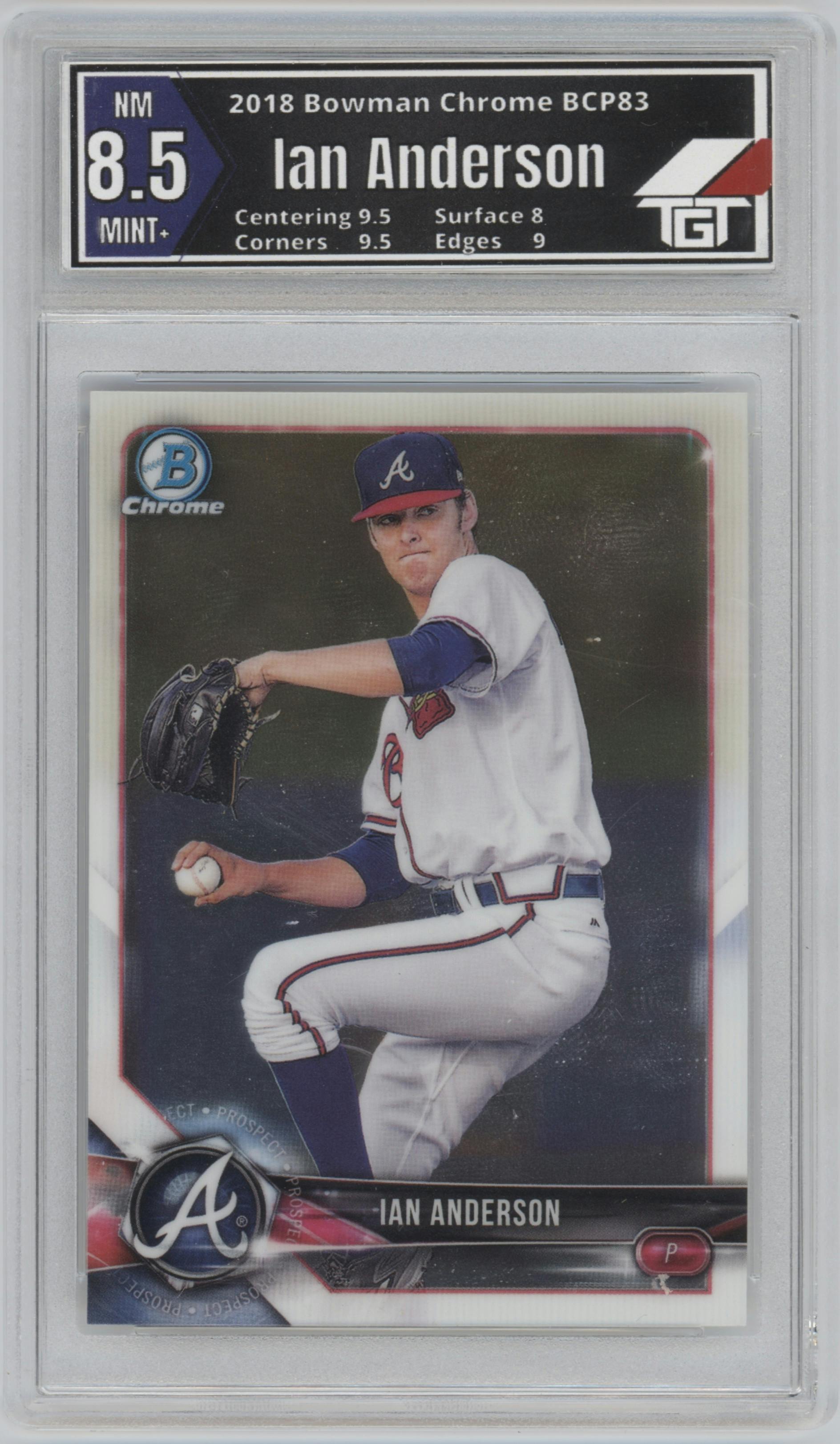 Ian Anderson from the 2018 Bowman set graded by Arena Club and given an overall grade of 8.5.