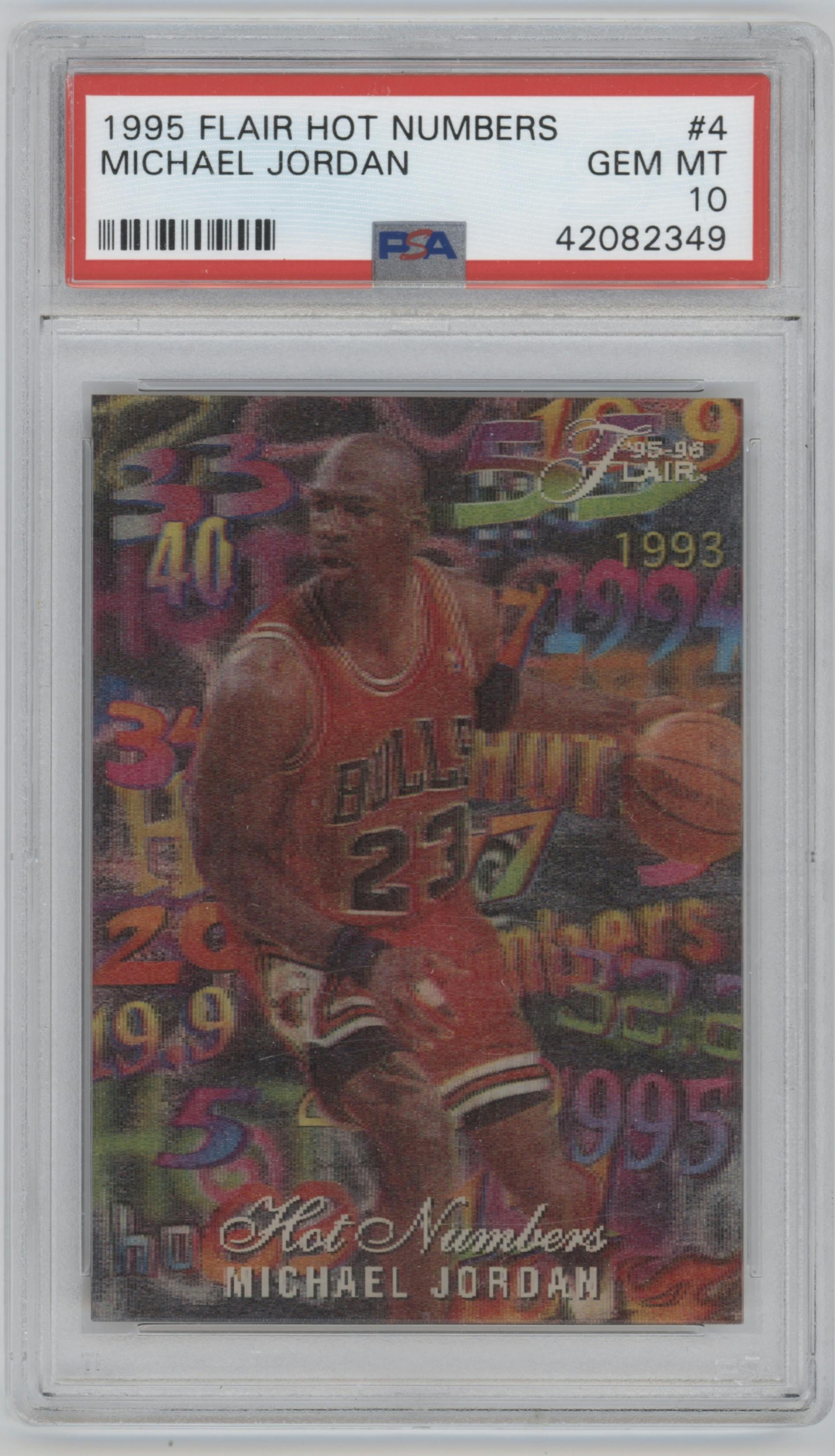 Michael Jordan from the 1995-96 Flair set graded by PSA and given an overall grade of 10.