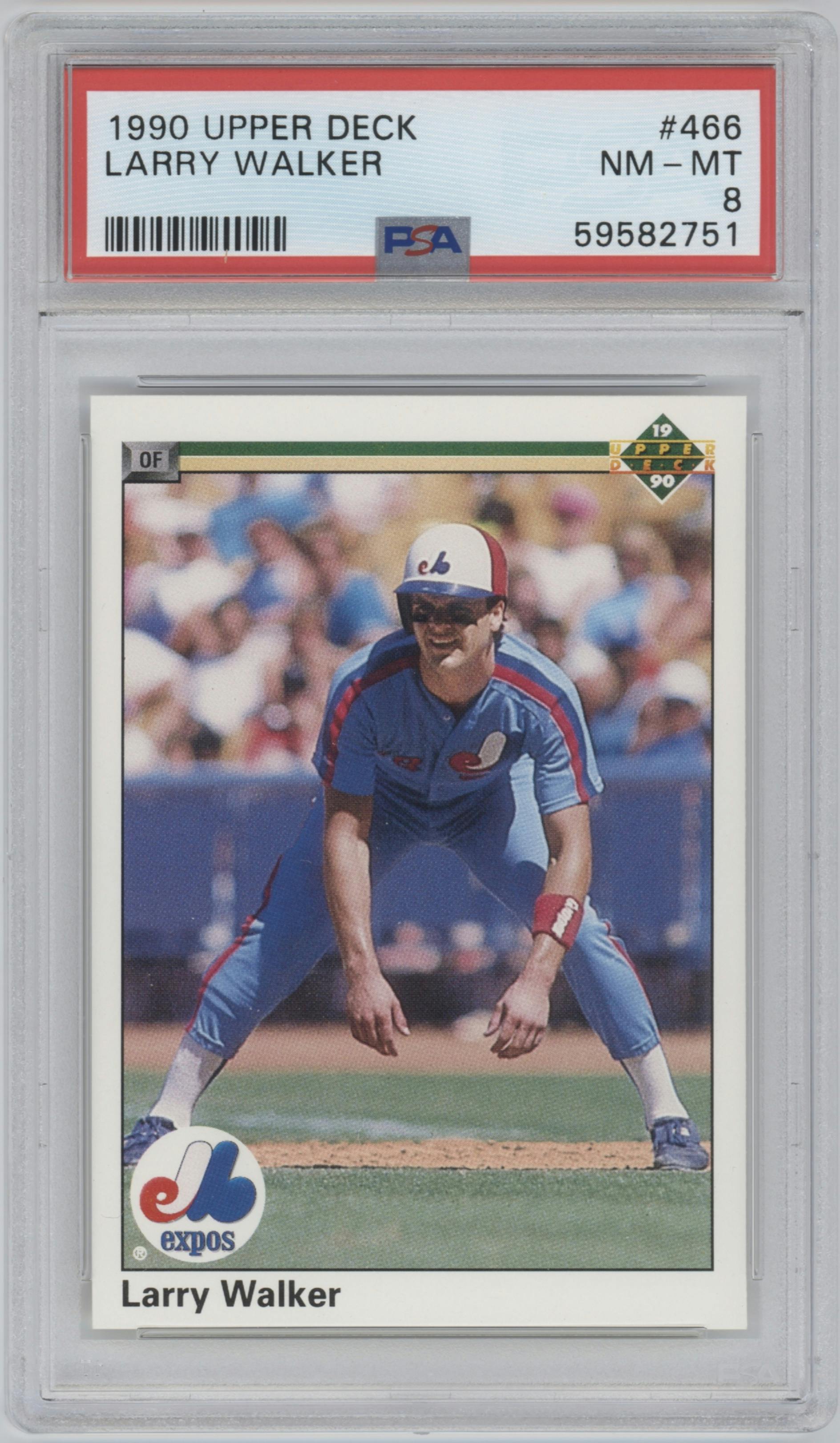 Larry Walker from the 1990 Upper Deck set graded by PSA and given an overall grade of 8.
