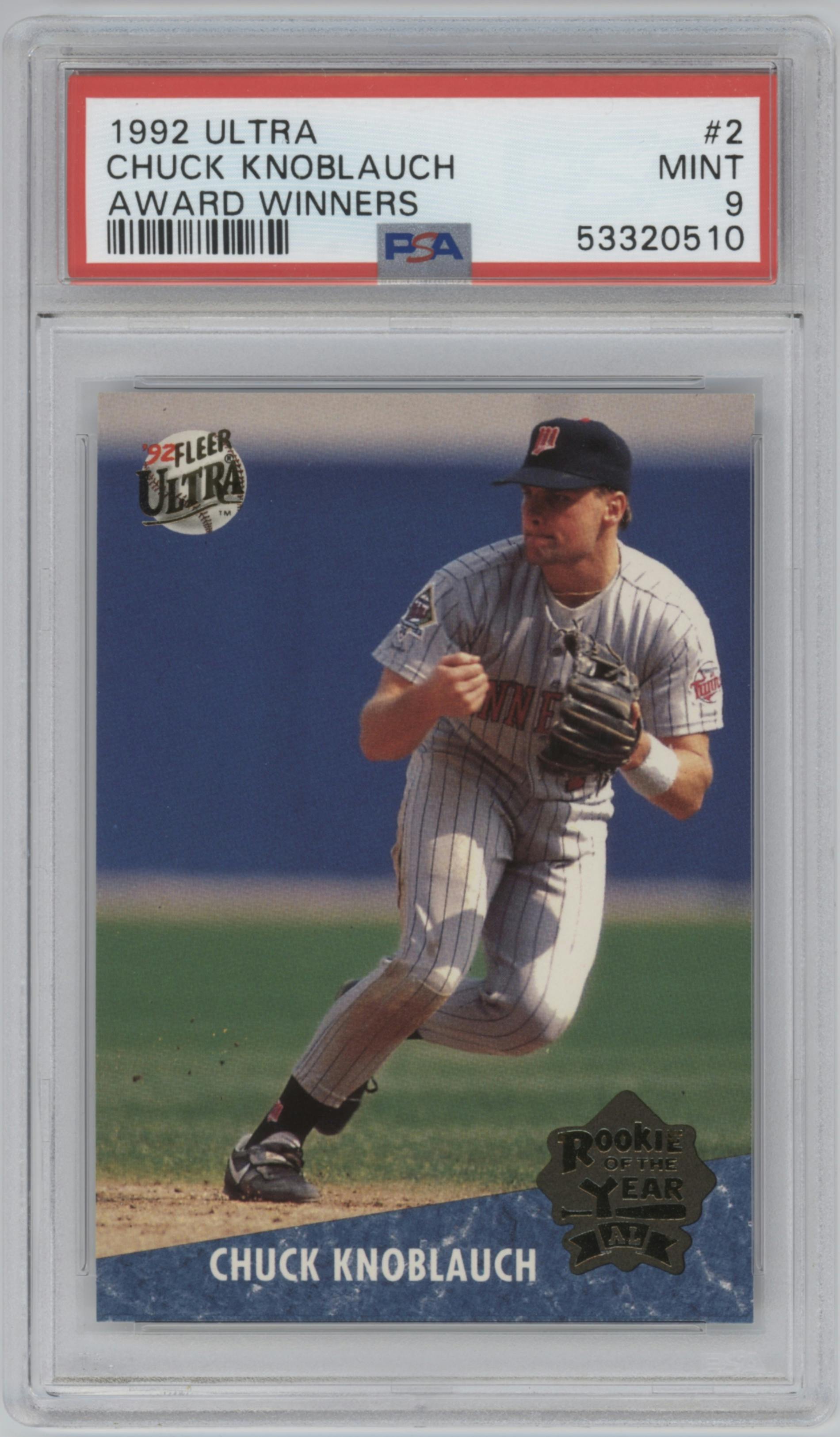 Chuck Knoblauch from the 1992 Fleer Ultra set graded by PSA and given an overall grade of 9.