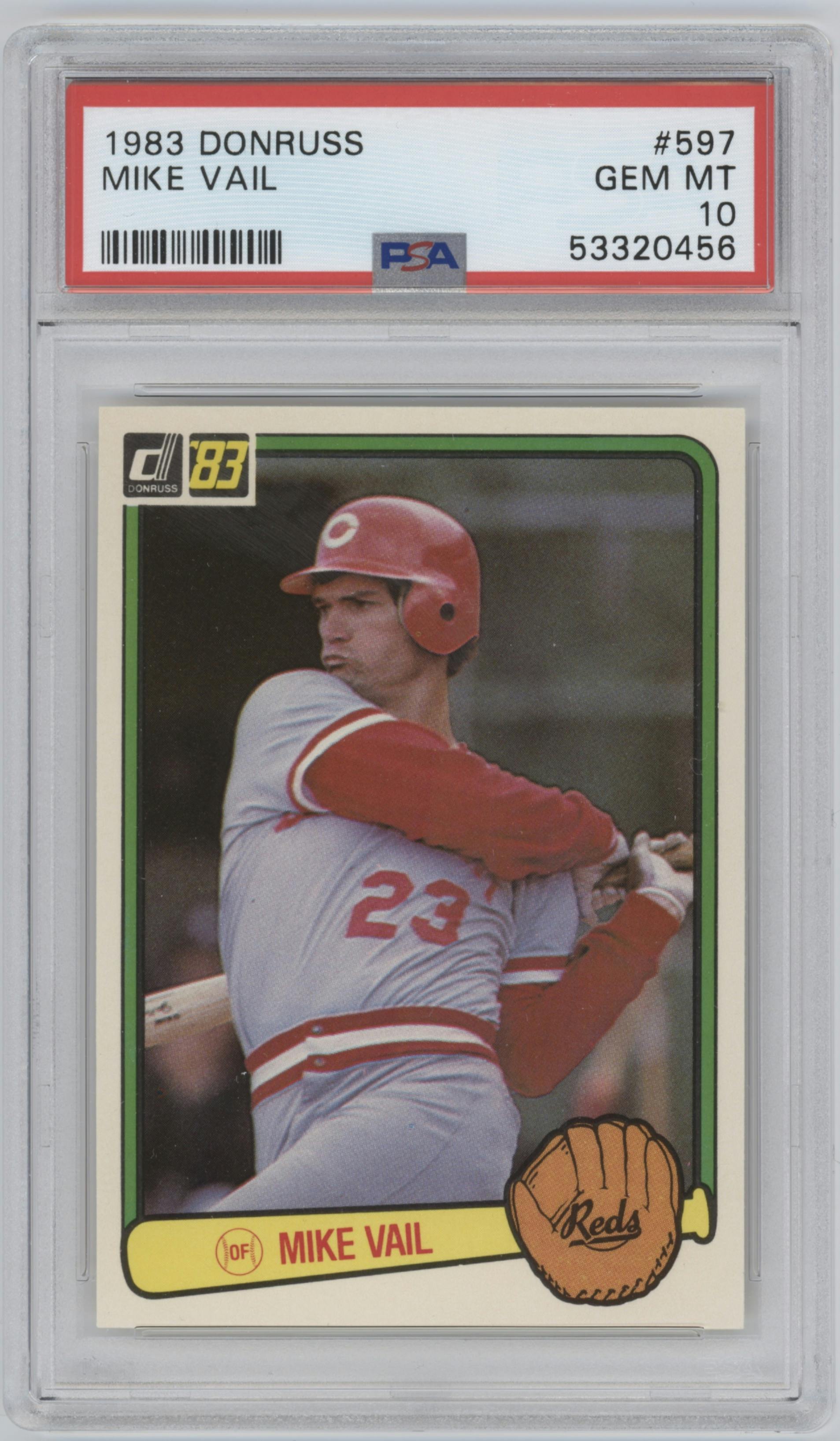Mike Vail from the 1983 Donruss set graded by PSA and given an overall grade of 10.