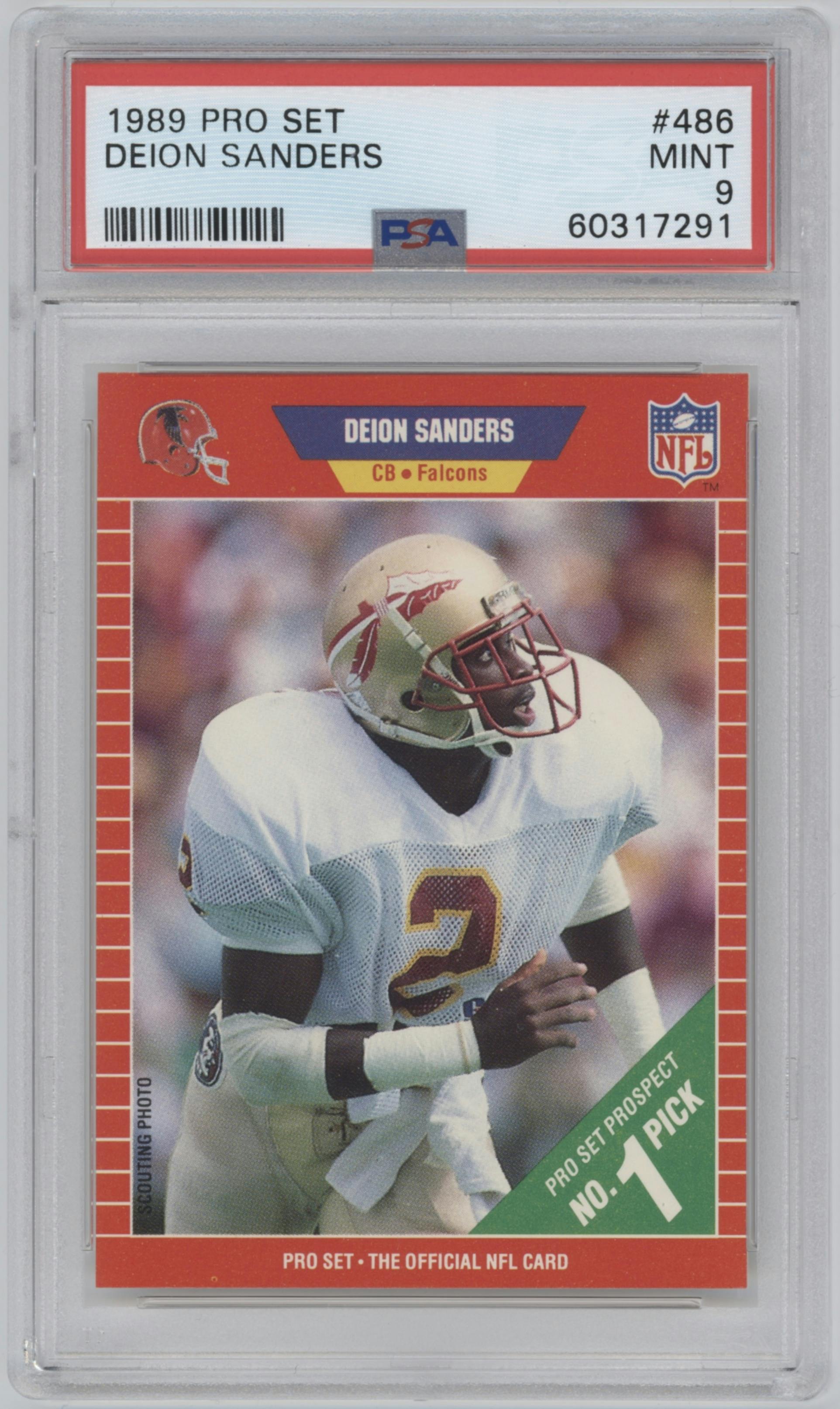 Deion Sanders from the 1989 Pro Set set graded by PSA and given an overall grade of 9.