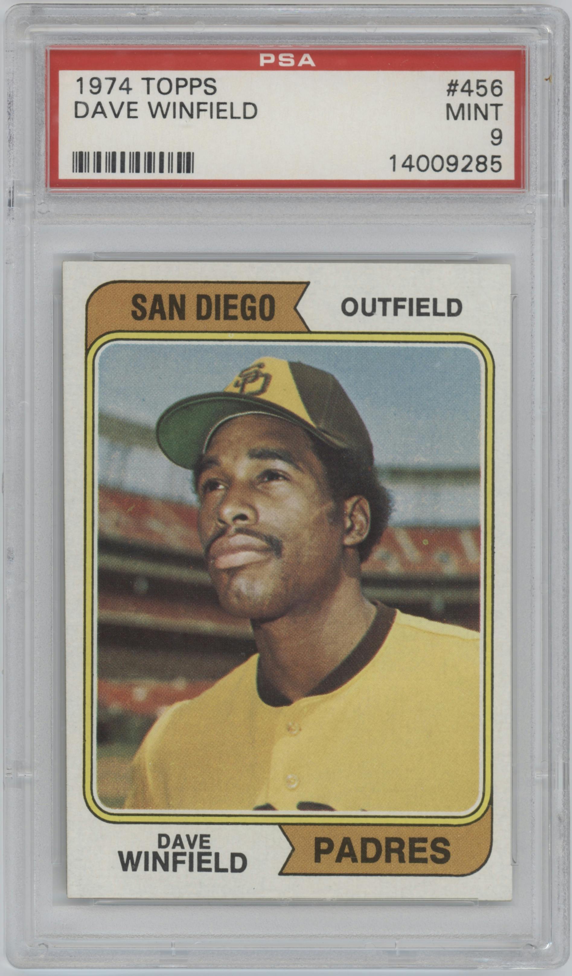 Dave Winfield from the 1974 Topps set graded by PSA and given an overall grade of 9.