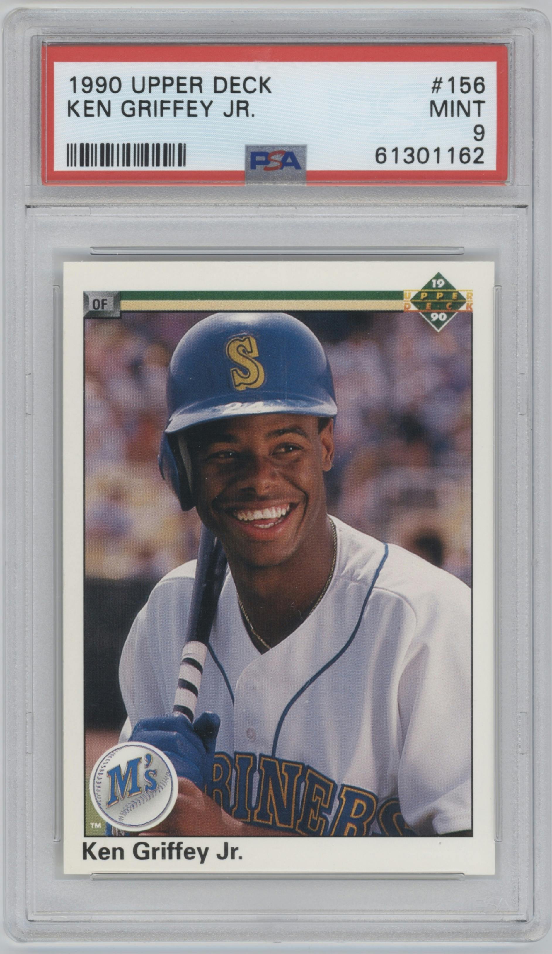 Ken Griffey Jr. from the 1990 Upper Deck set graded by PSA and given an overall grade of 9.