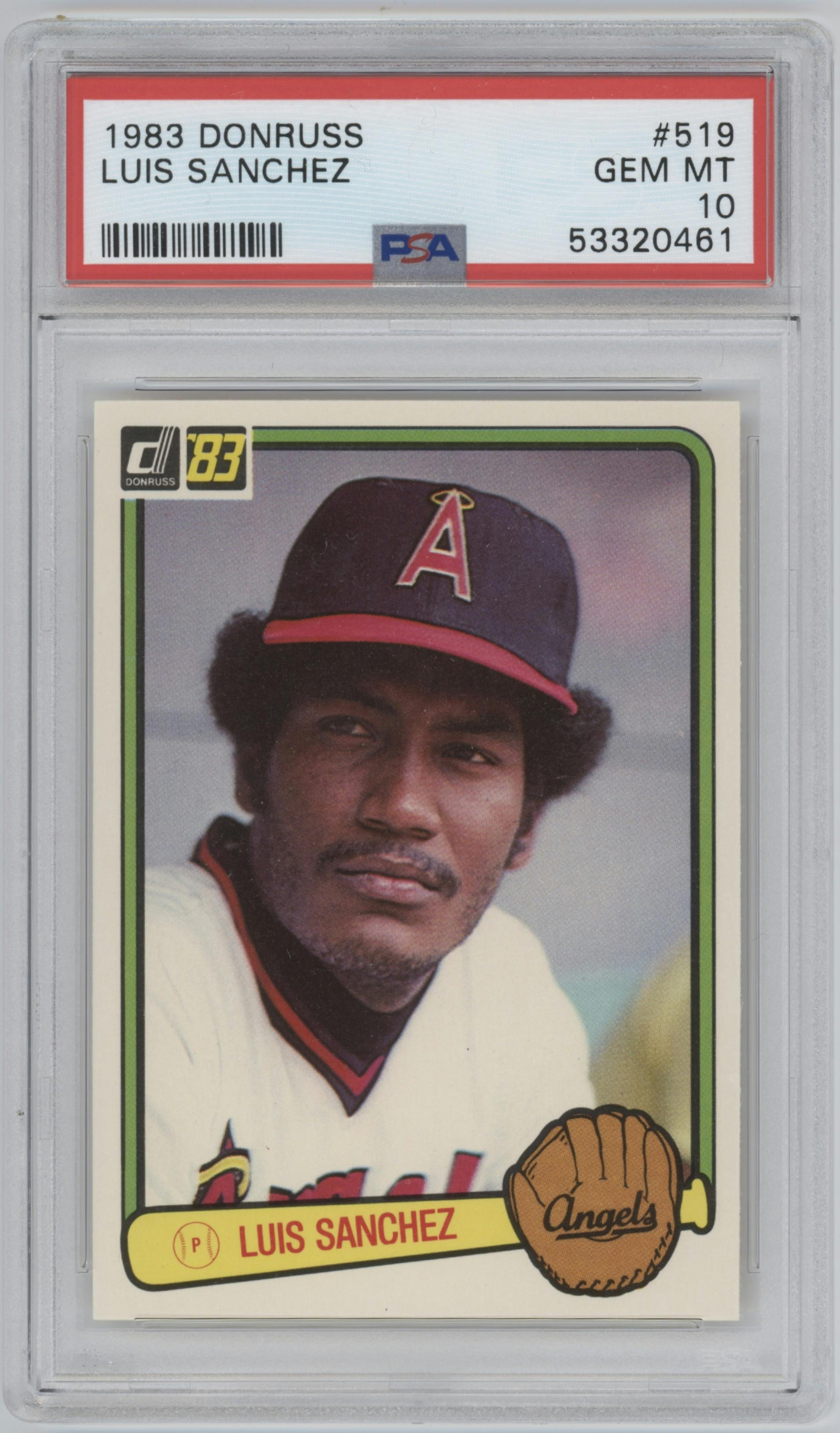Luis Sanchez from the 1983 Donruss set graded by PSA and given an overall grade of 10.