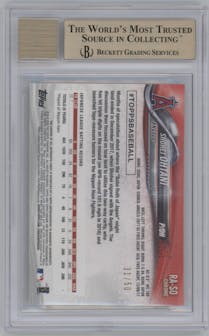 Shohei Ohtani from the 2018 Topps Chrome set featuring a Gold Refractor parallel graded by Beckett and given an overall grade of 9.5.