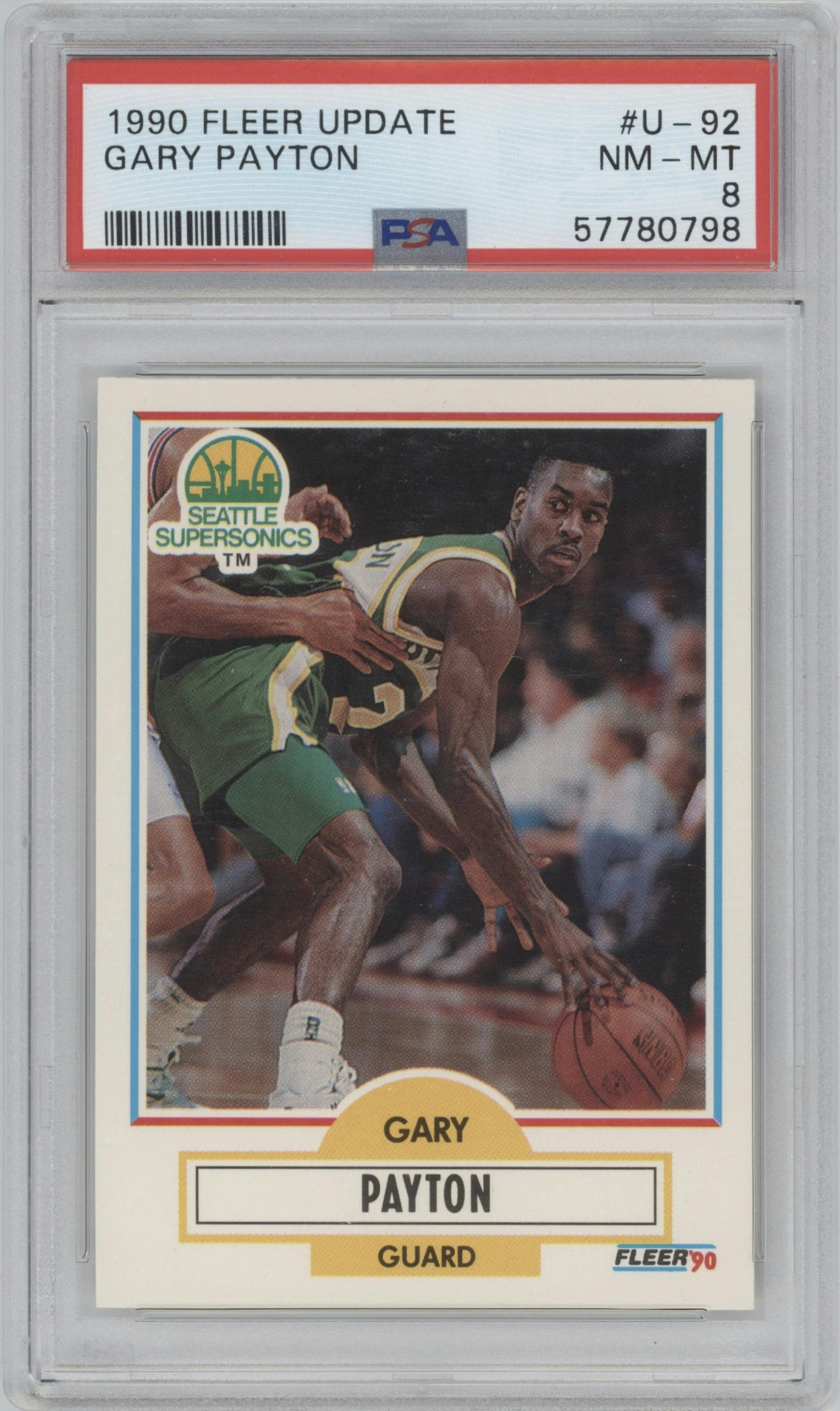 Gary Payton from the 1990-91 Fleer Update set graded by PSA and given an overall grade of 8.
