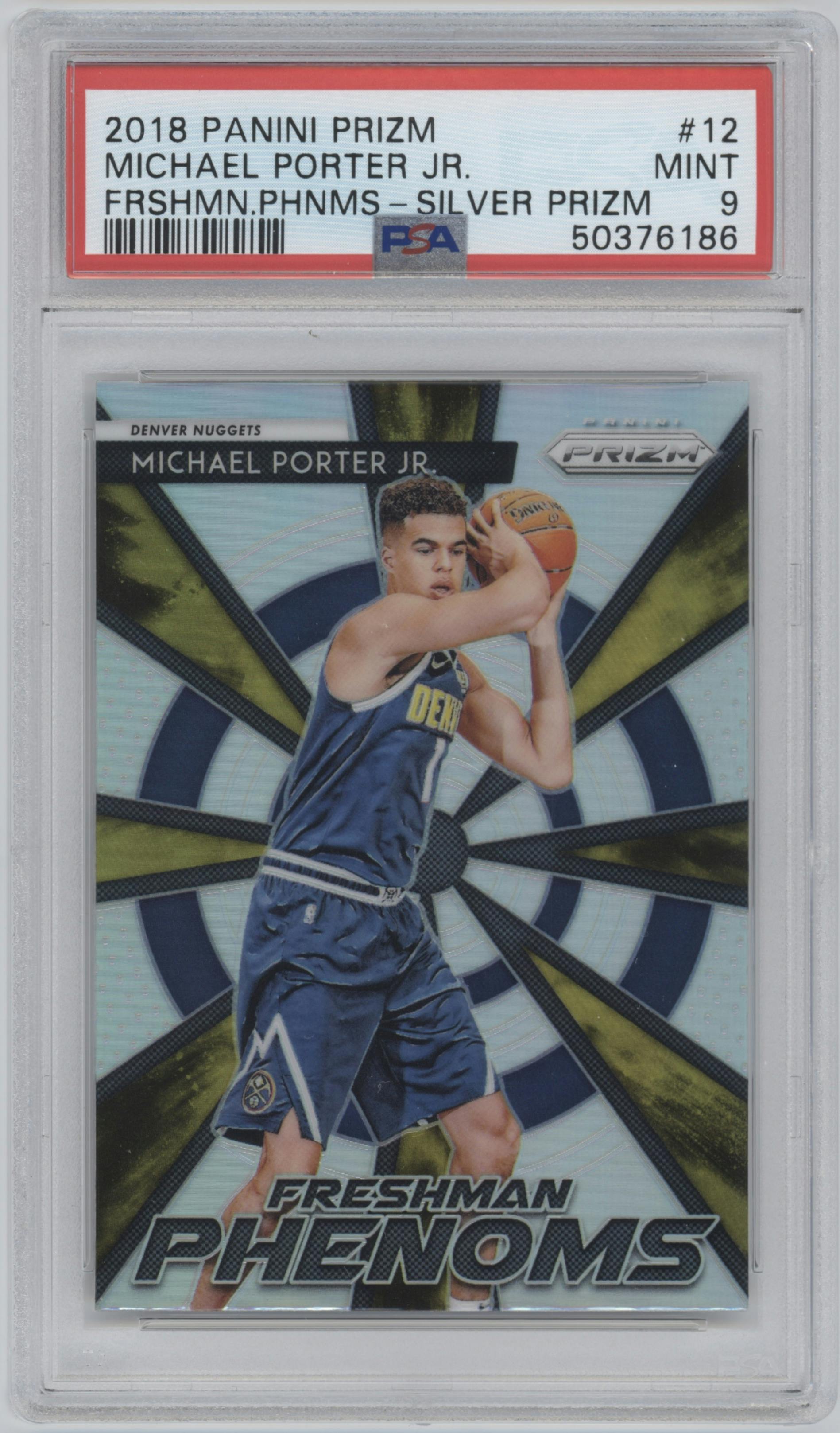 Michael Porter Jr. from the 2018-19 Panini Prizm set featuring a Silver Prizm parallel graded by PSA and given an overall grade of 9.