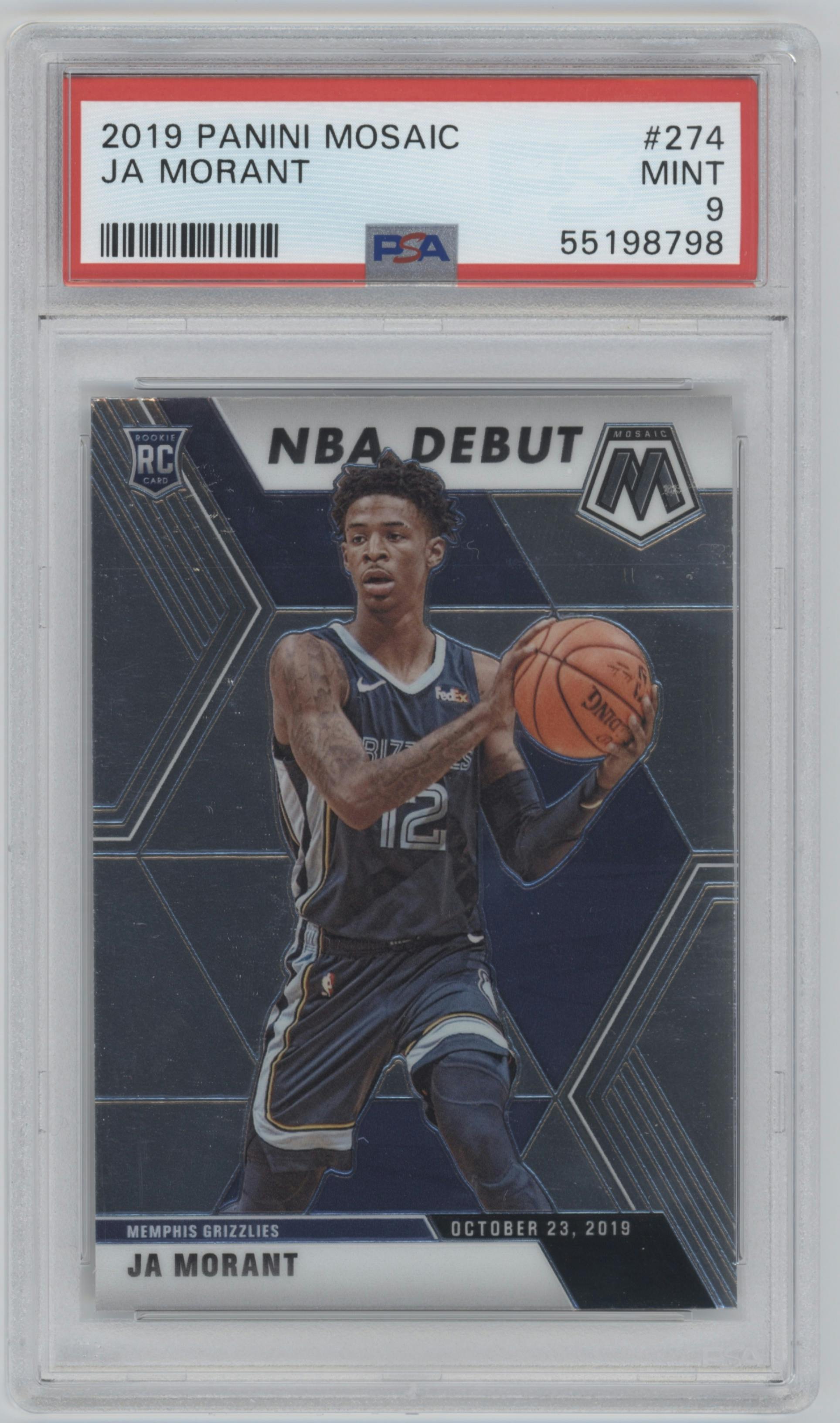 Ja Morant from the 2019-20 Panini Mosaic  set graded by PSA and given an overall grade of 9.