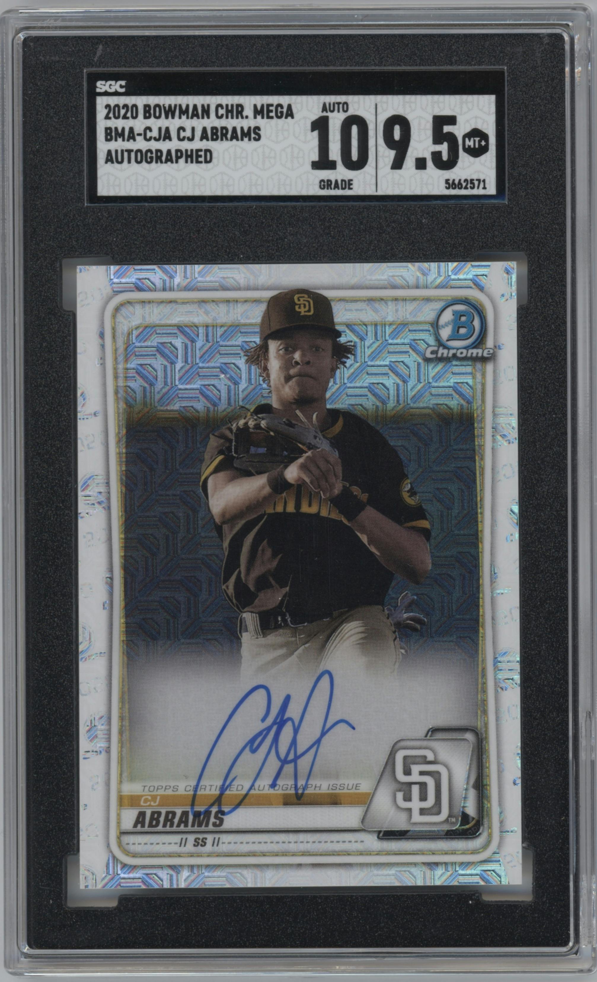 CJ Abrams from the 2020 Bowman Mega Box Chrome set graded by PSA and given an overall grade of 9.5.