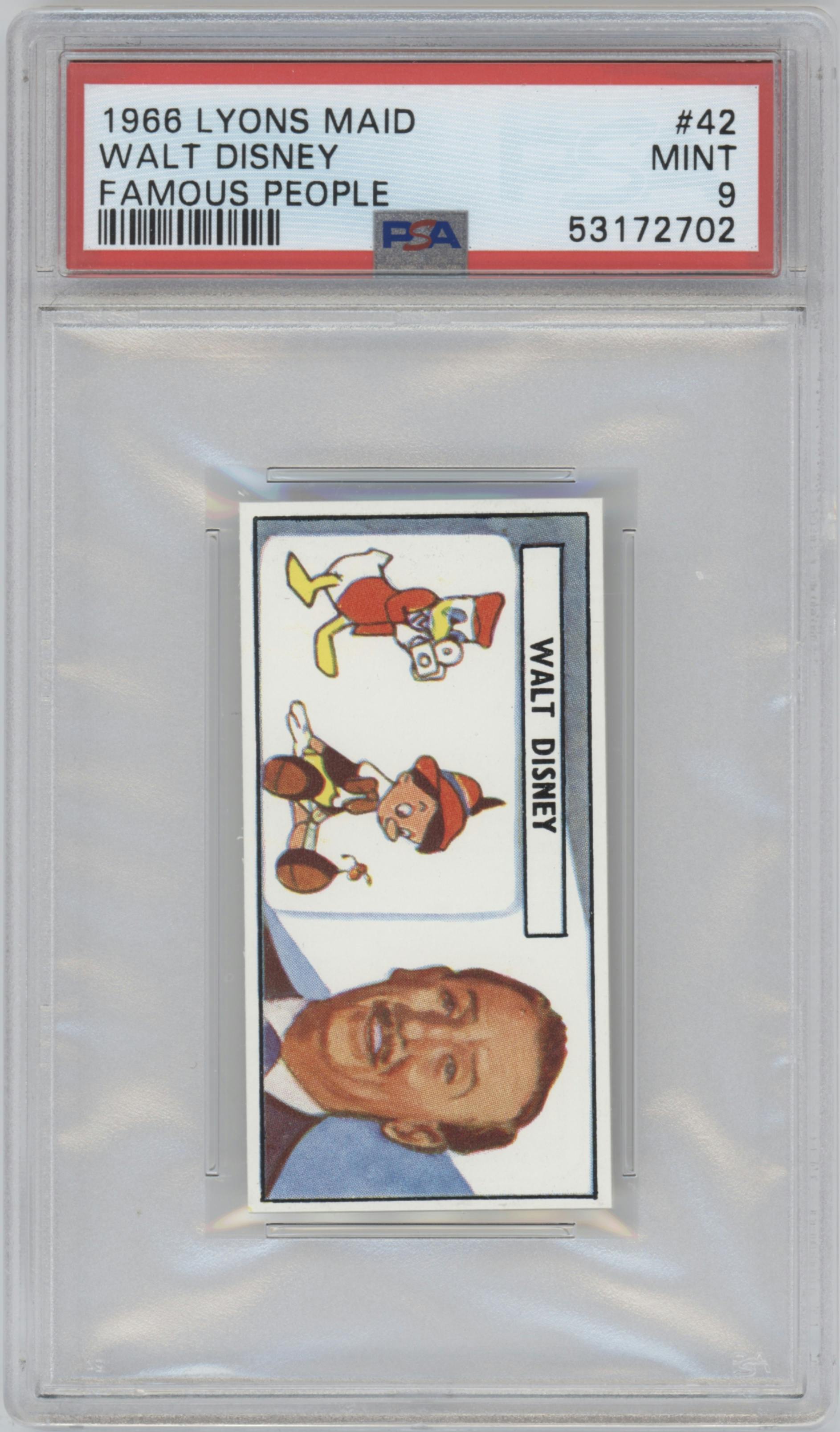 Walt Disney from the 1966 Lyons Maid Famous People set graded by PSA and given an overall grade of 9.