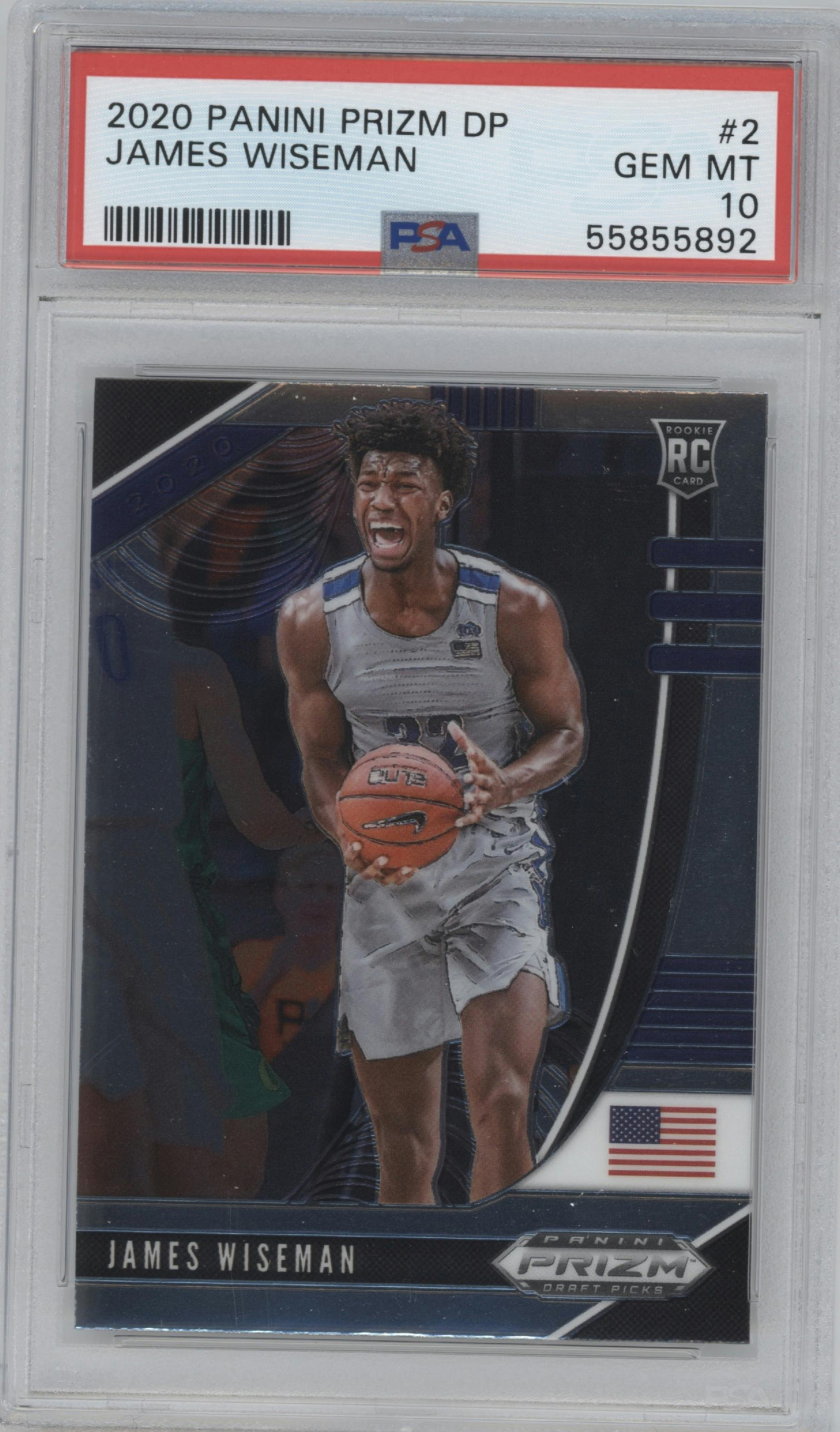 James Wiseman from the 2020-21 Panini Prizm Draft Picks set graded by PSA and given an overall grade of 10.