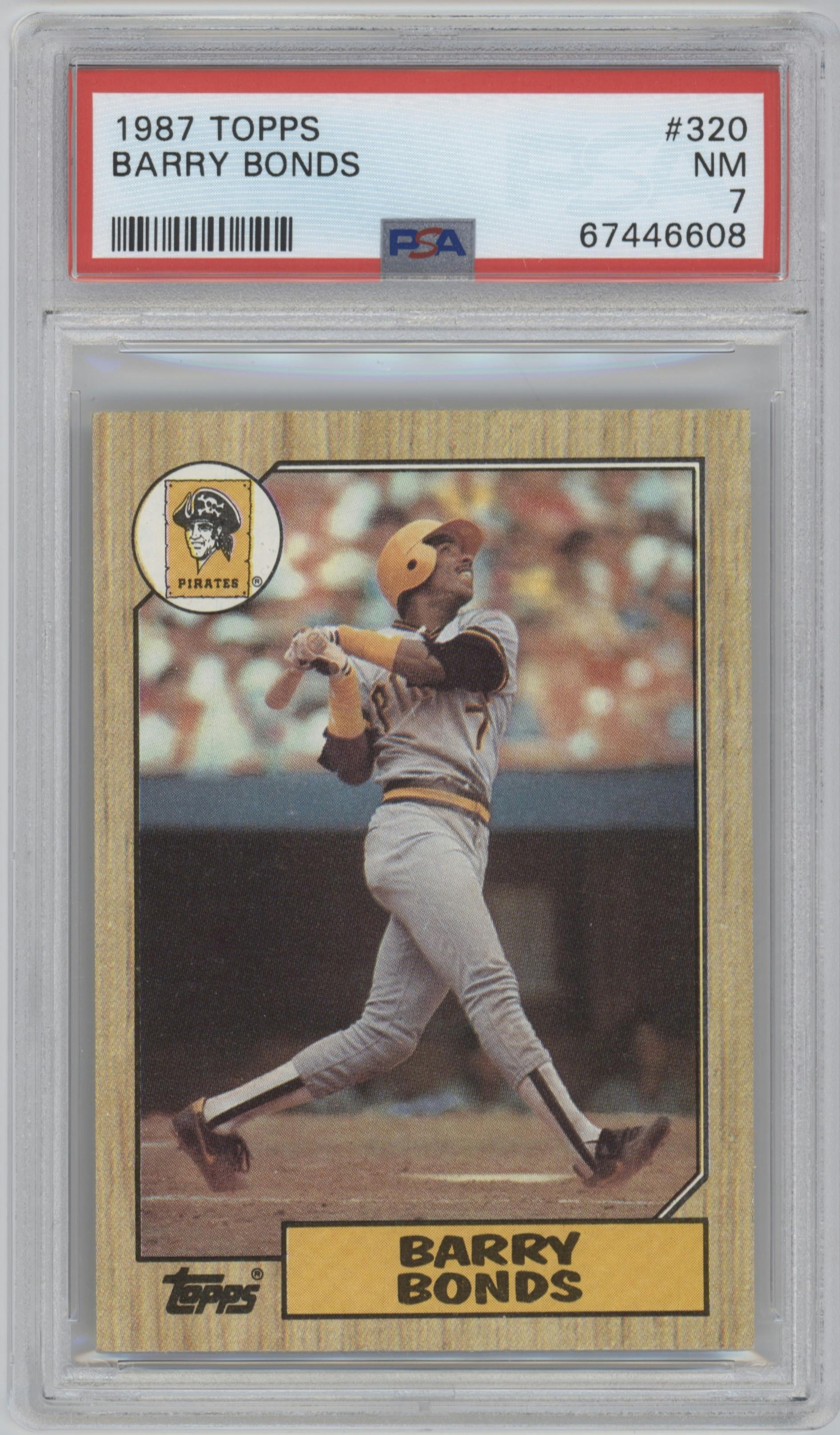 Barry Bonds from the 1987 Topps   set graded by PSA and given an overall grade of 7.