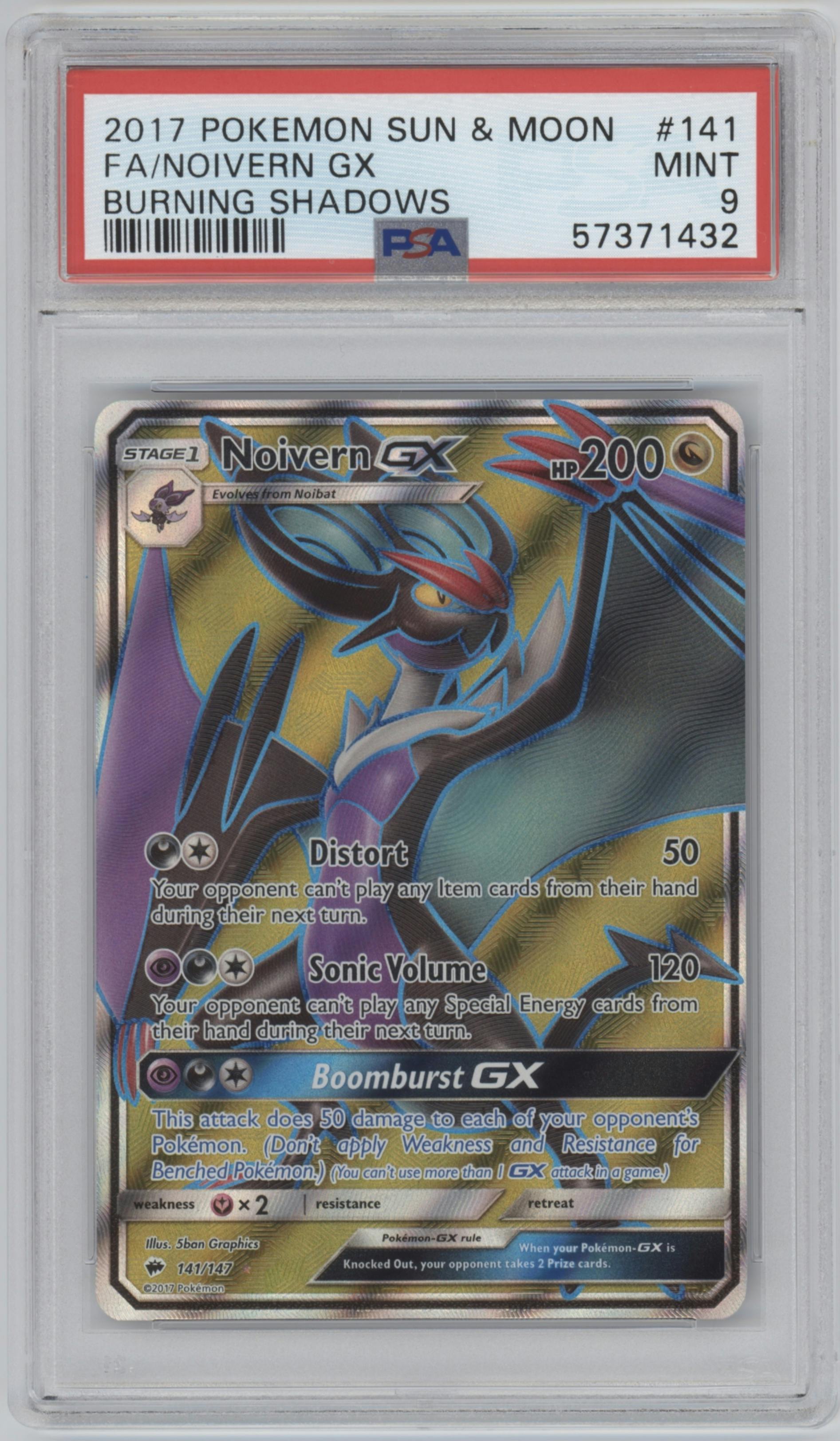 Noivern GX from the 2017 Pokemon S & M set graded by PSA and given an overall grade of 9.