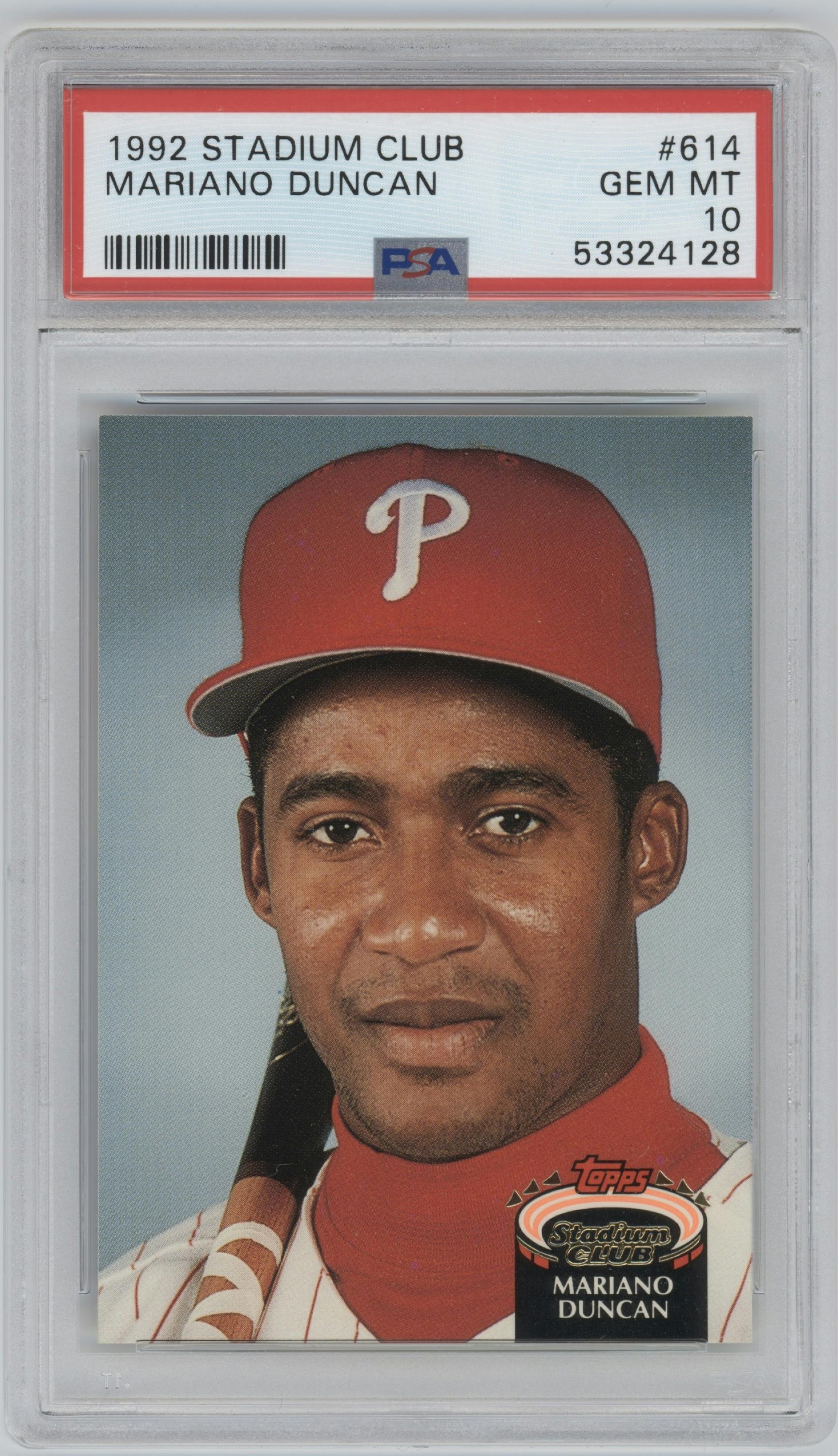 Mariano Duncan from the 1992 Topps Stadium Club set graded by PSA and given an overall grade of 10.
