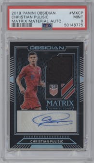Christian Pulisic from the 2019-20 Panini Obsidian set graded by PSA and given an overall grade of 9.