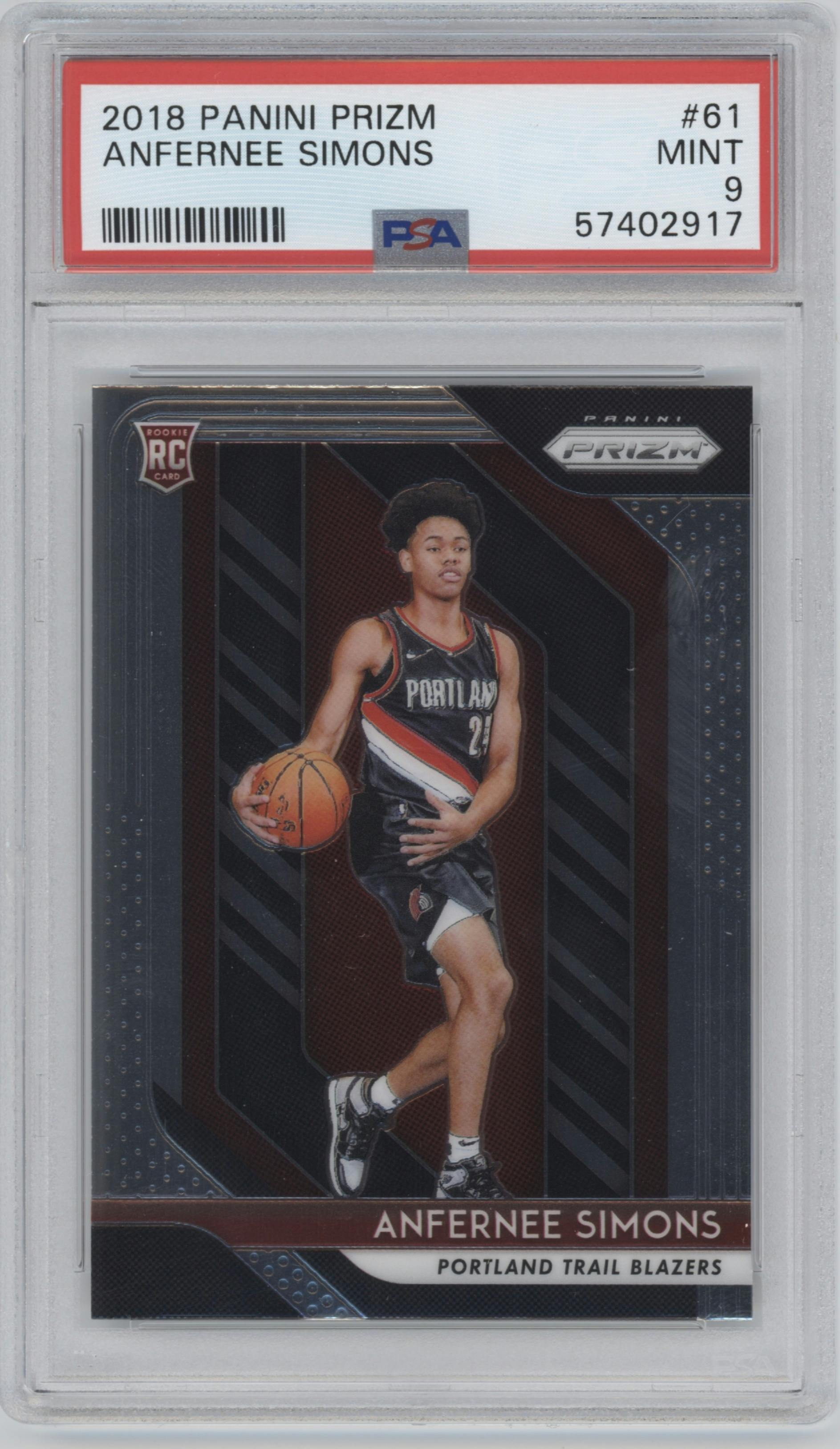 Anfernee Simons from the 2018-19 Panini Prizm set graded by PSA and given an overall grade of 9.